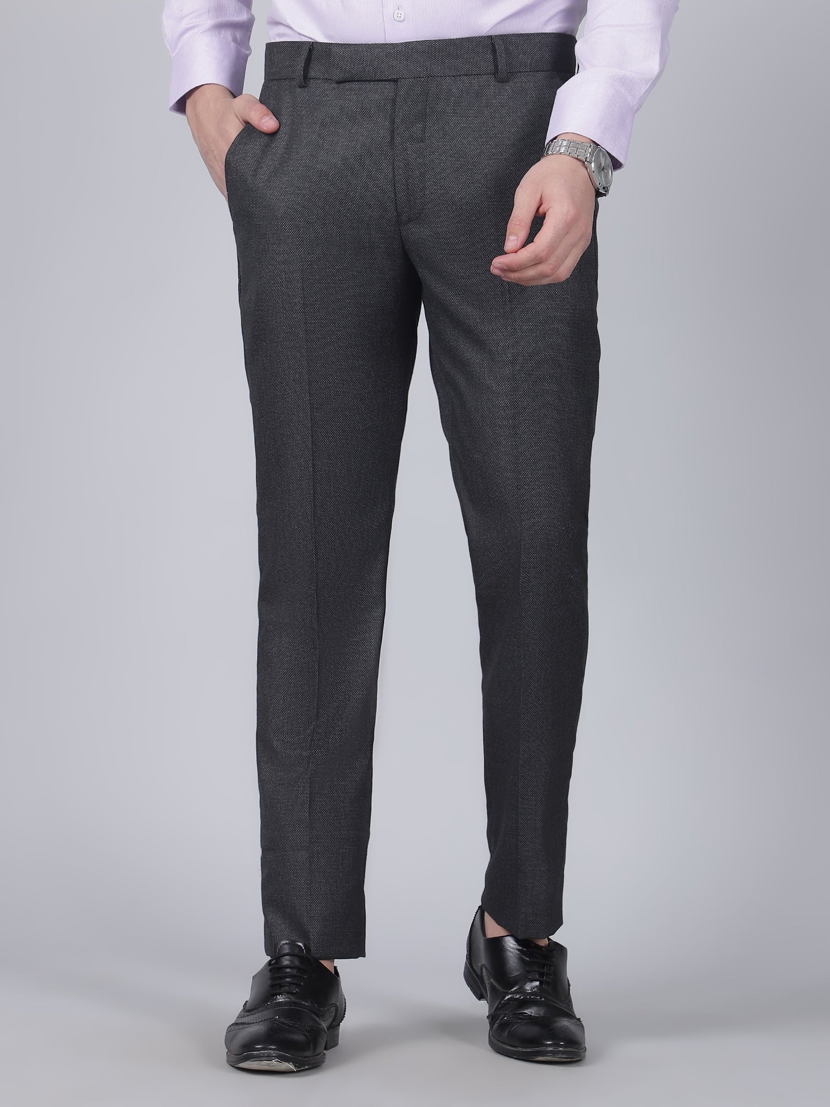 Formal Trouser for Men | Breathable & Soft with Color Fastness Regular Fit Poly Viscose Fabric Self Design Pattern Hook & Eye Closure - Image 2