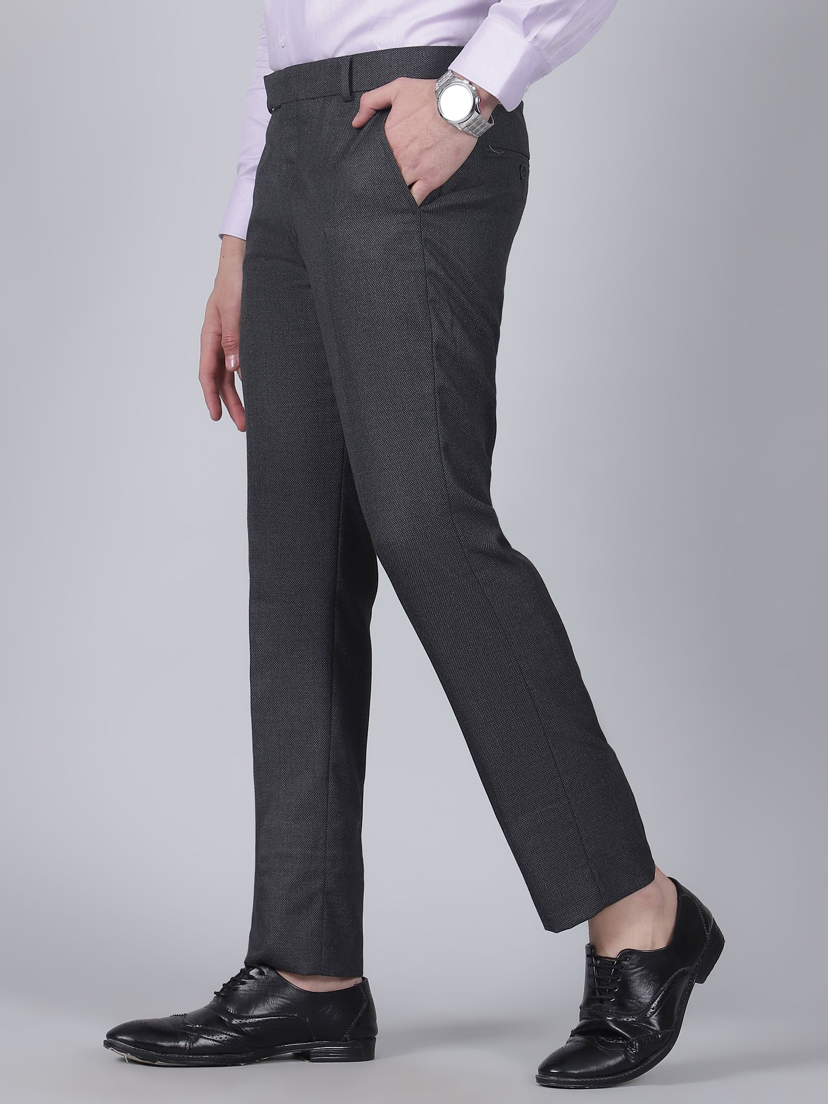 Formal Trouser for Men | Breathable & Soft with Color Fastness Regular Fit Poly Viscose Fabric Self Design Pattern Hook & Eye Closure - Image 3