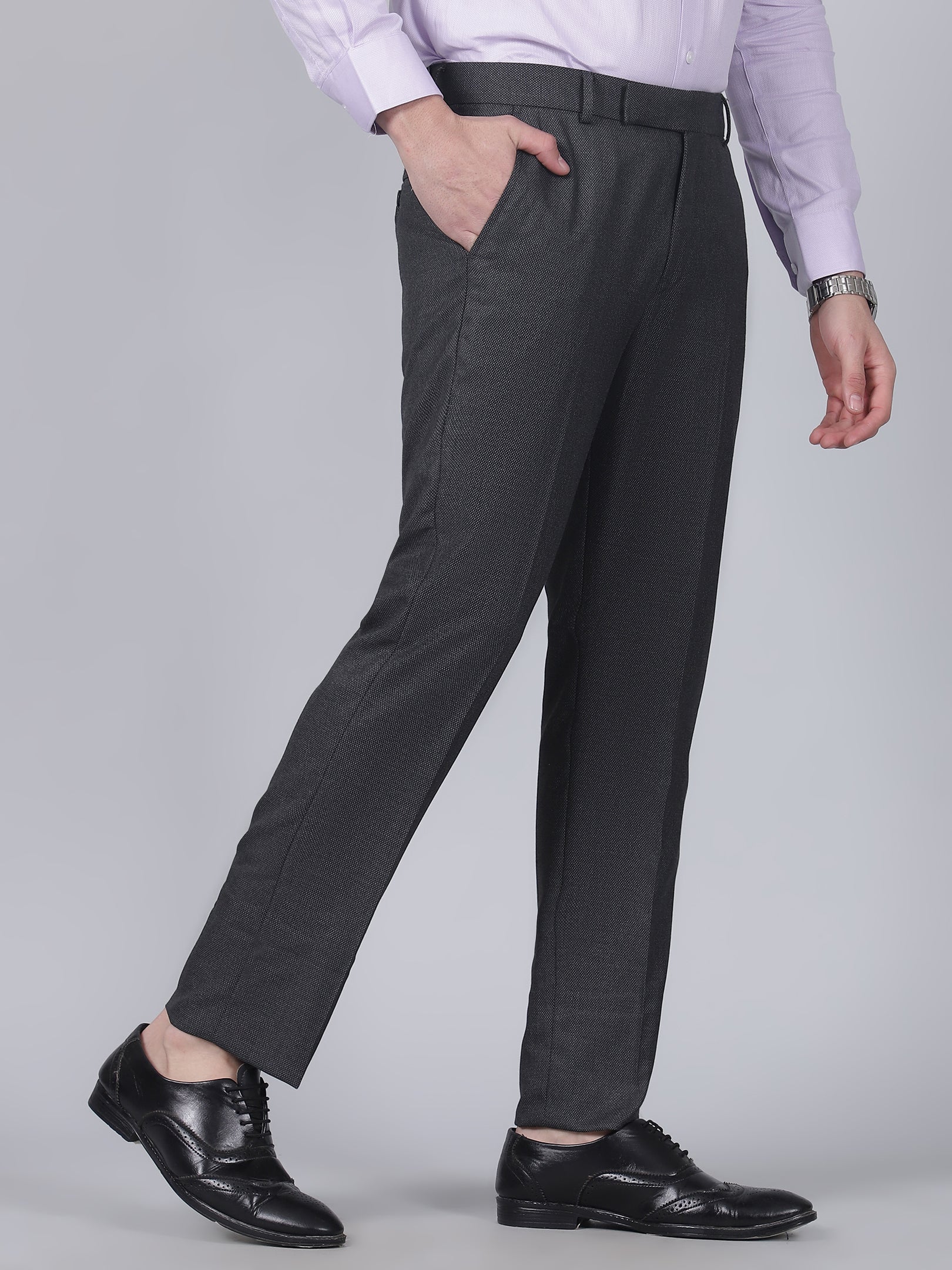 Formal Trouser for Men | Breathable & Soft with Color Fastness Regular Fit Poly Viscose Fabric Self Design Pattern Hook & Eye Closure - Image 4