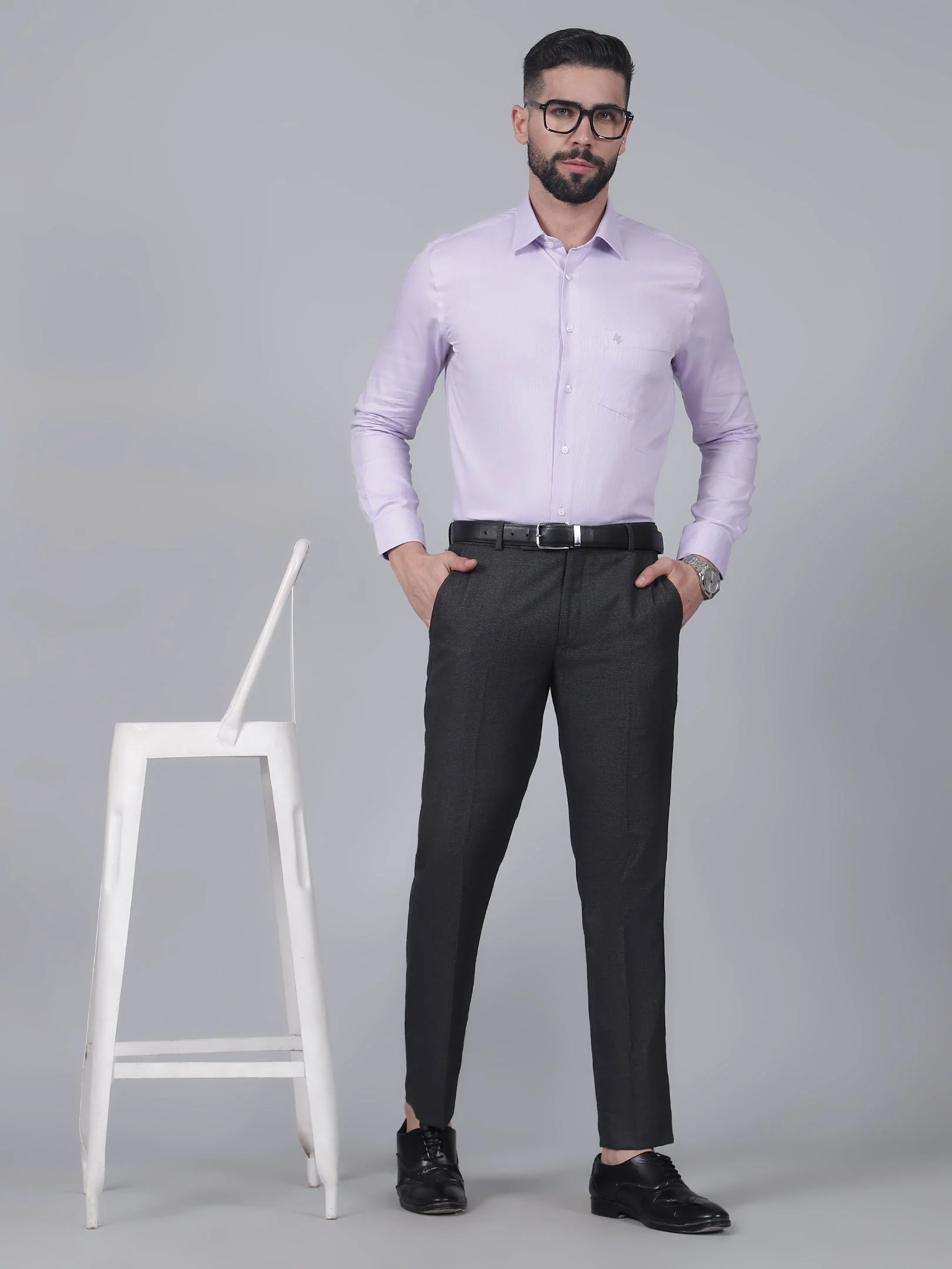 Formal Trouser for Men | Breathable & Soft with Color Fastness Regular Fit Poly Viscose Fabric Self Design Pattern Hook & Eye Closure - Image 6