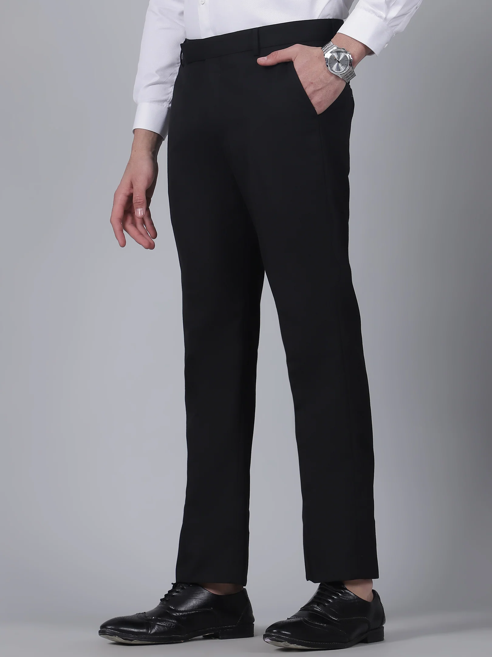 Formal Trouser for Men | Breathable & Soft with Color Fastness Regular Fit Poly Viscose Fabric Solid Pattern Hook & Eye Closure - Image 3