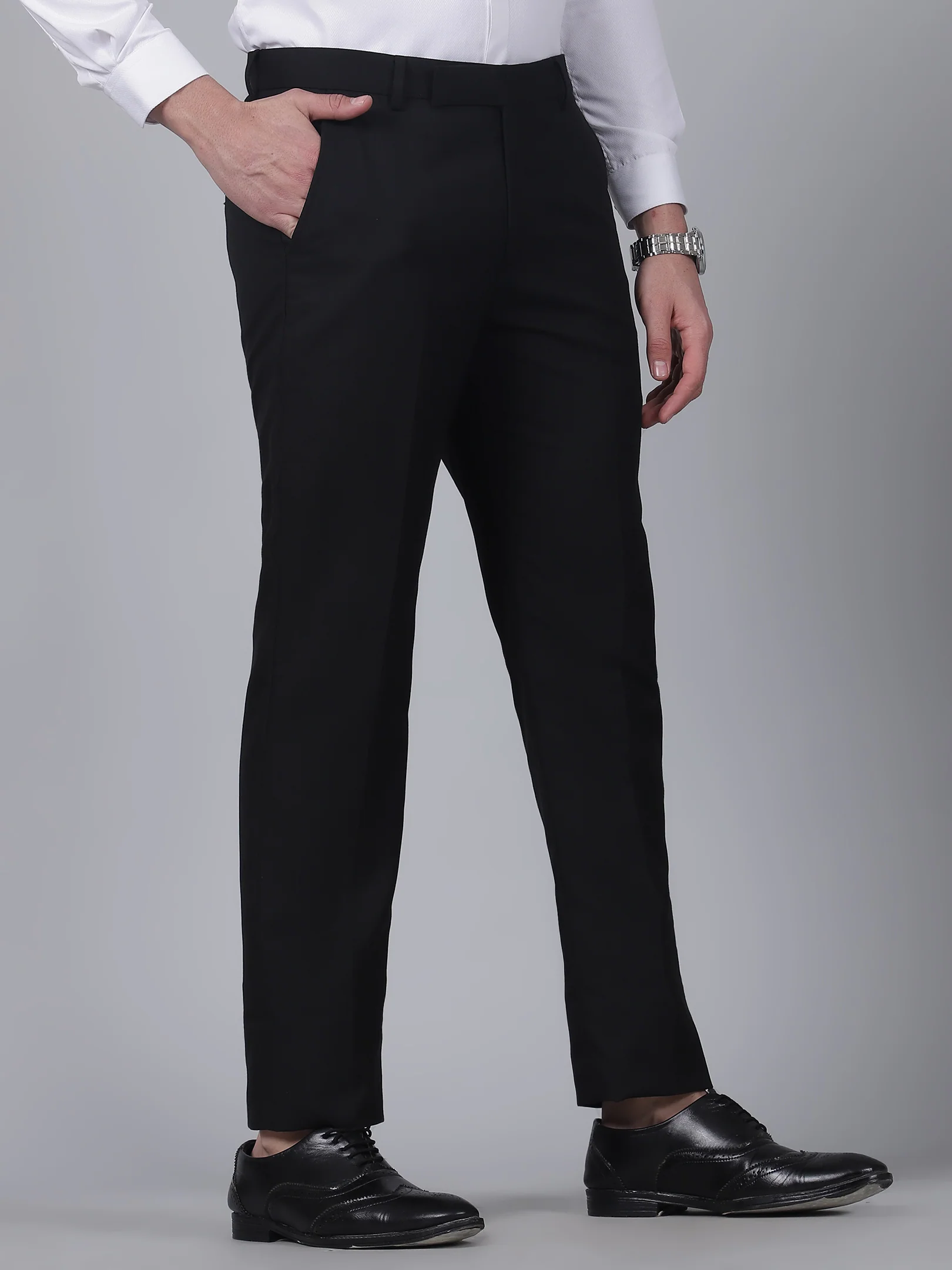 Formal Trouser for Men | Breathable & Soft with Color Fastness Regular Fit Poly Viscose Fabric Solid Pattern Hook & Eye Closure - Image 4