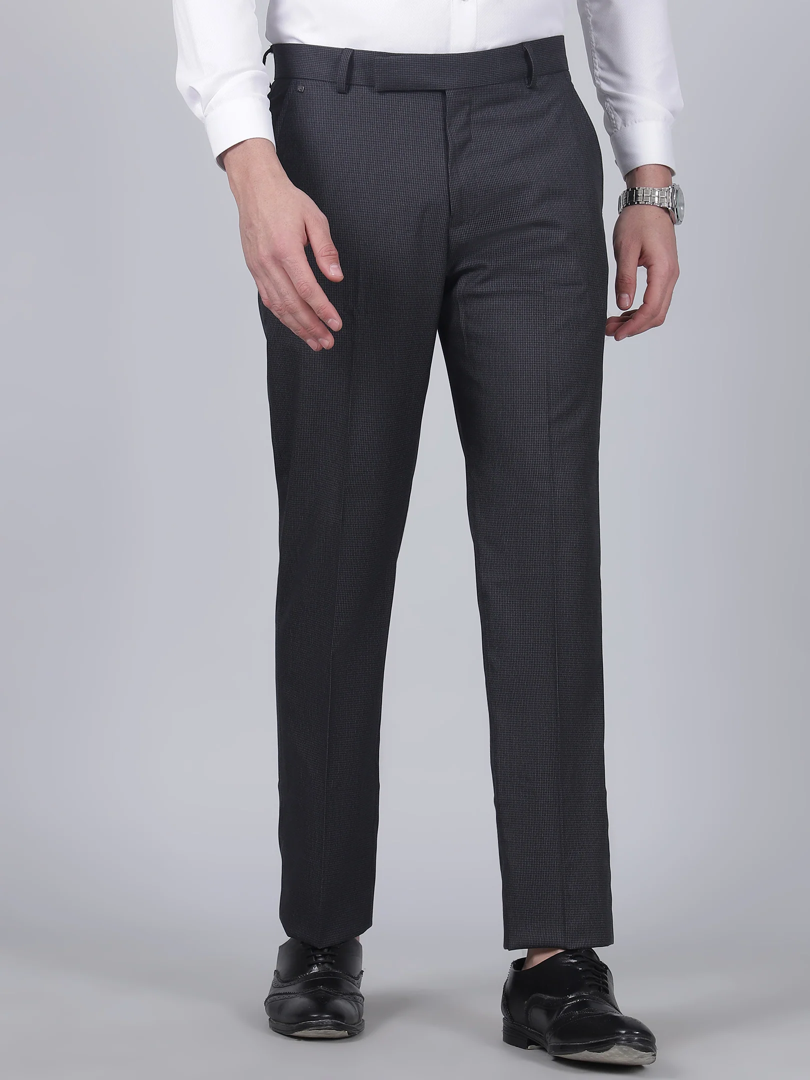 Formal Trouser for Men | Breathable & Soft with Color Fastness Regular Fit Poly Viscose Fabric Self Design Pattern Hook & Eye Closure - Image 2
