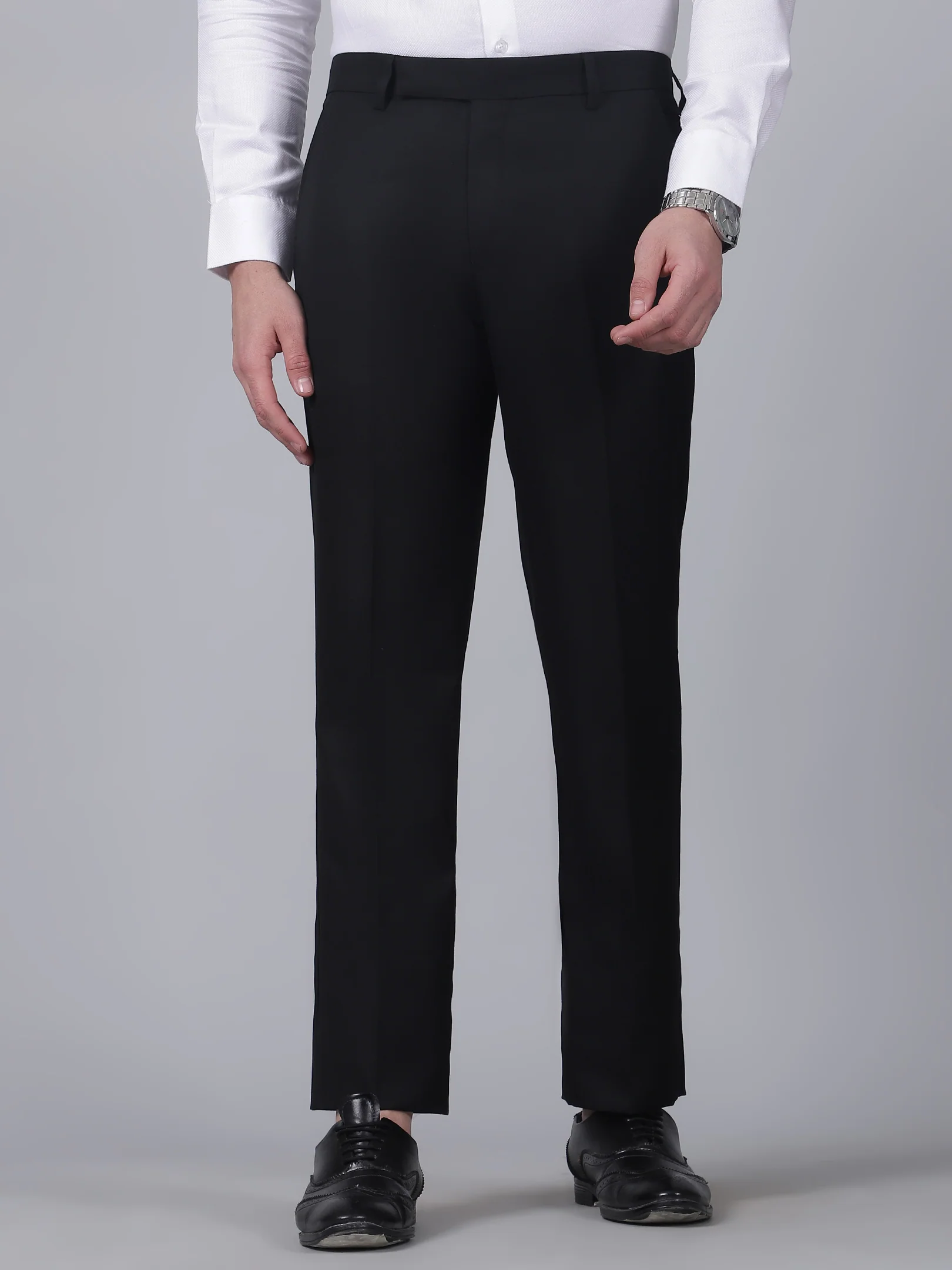 Formal Trouser for Men | Breathable & Soft with Color Fastness Regular Fit Poly Viscose Fabric Self Design Pattern Hook & Eye Closure - Image 2