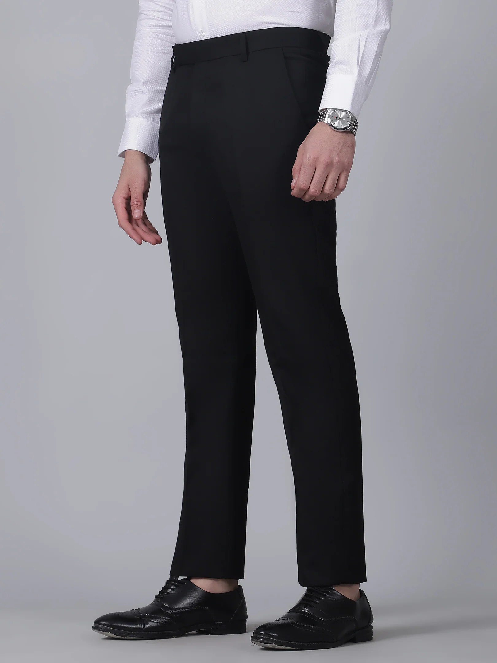 Formal Trouser for Men | Breathable & Soft with Color Fastness Regular Fit Poly Viscose Fabric Self Design Pattern Hook & Eye Closure - Image 3