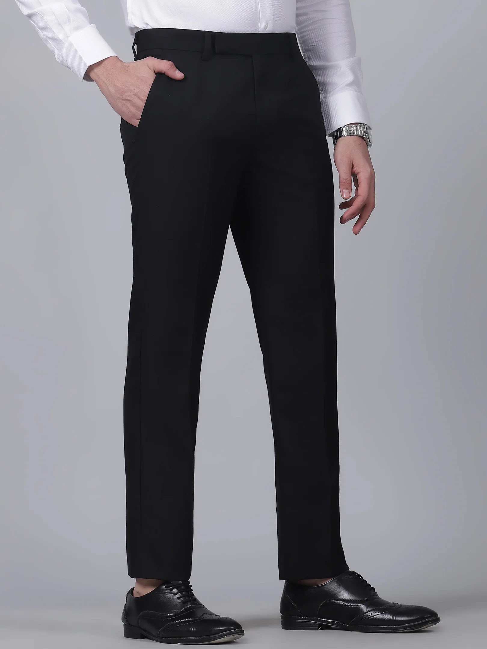 Formal Trouser for Men | Breathable & Soft with Color Fastness Regular Fit Poly Viscose Fabric Self Design Pattern Hook & Eye Closure - Image 4