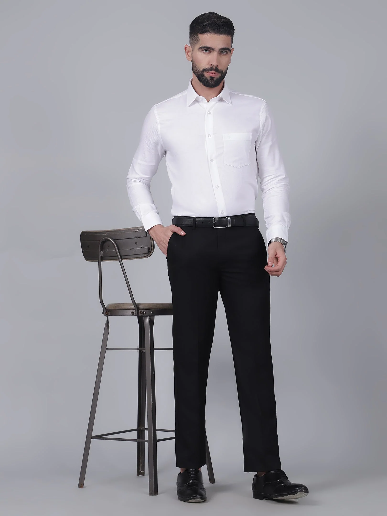 Formal Trouser for Men | Breathable & Soft with Color Fastness Regular Fit Poly Viscose Fabric Self Design Pattern Hook & Eye Closure - Image 7