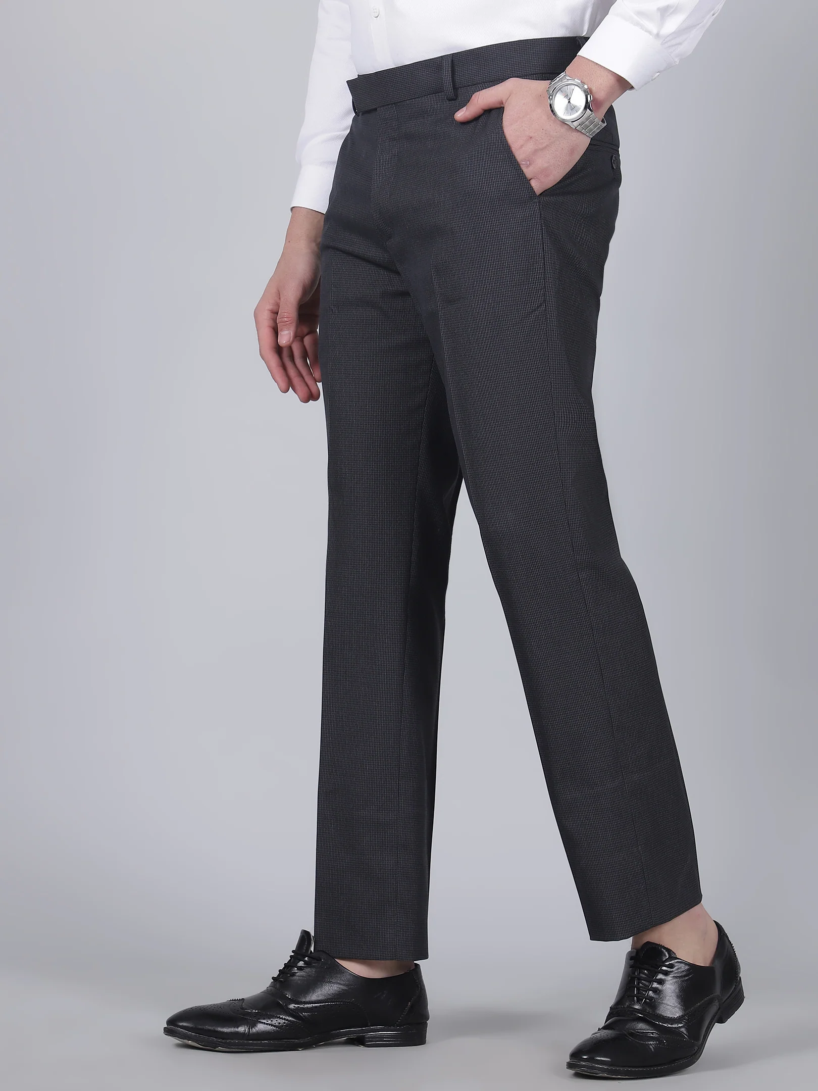 Formal Trouser for Men | Breathable & Soft with Color Fastness Regular Fit Poly Viscose Fabric Self Design Pattern Hook & Eye Closure - Image 3