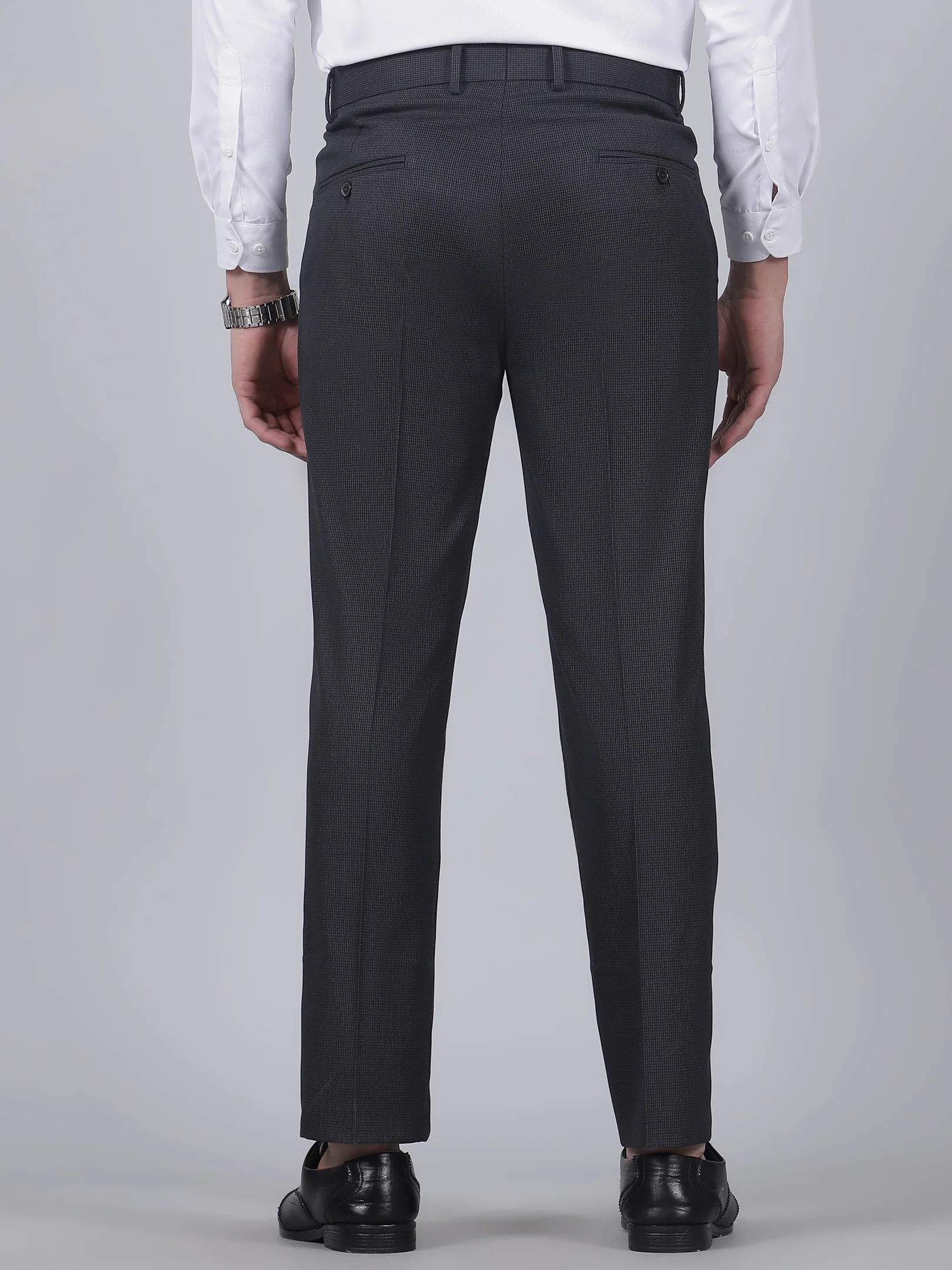 Formal Trouser for Men | Breathable & Soft with Color Fastness Regular Fit Poly Viscose Fabric Self Design Pattern Hook & Eye Closure - Image 5
