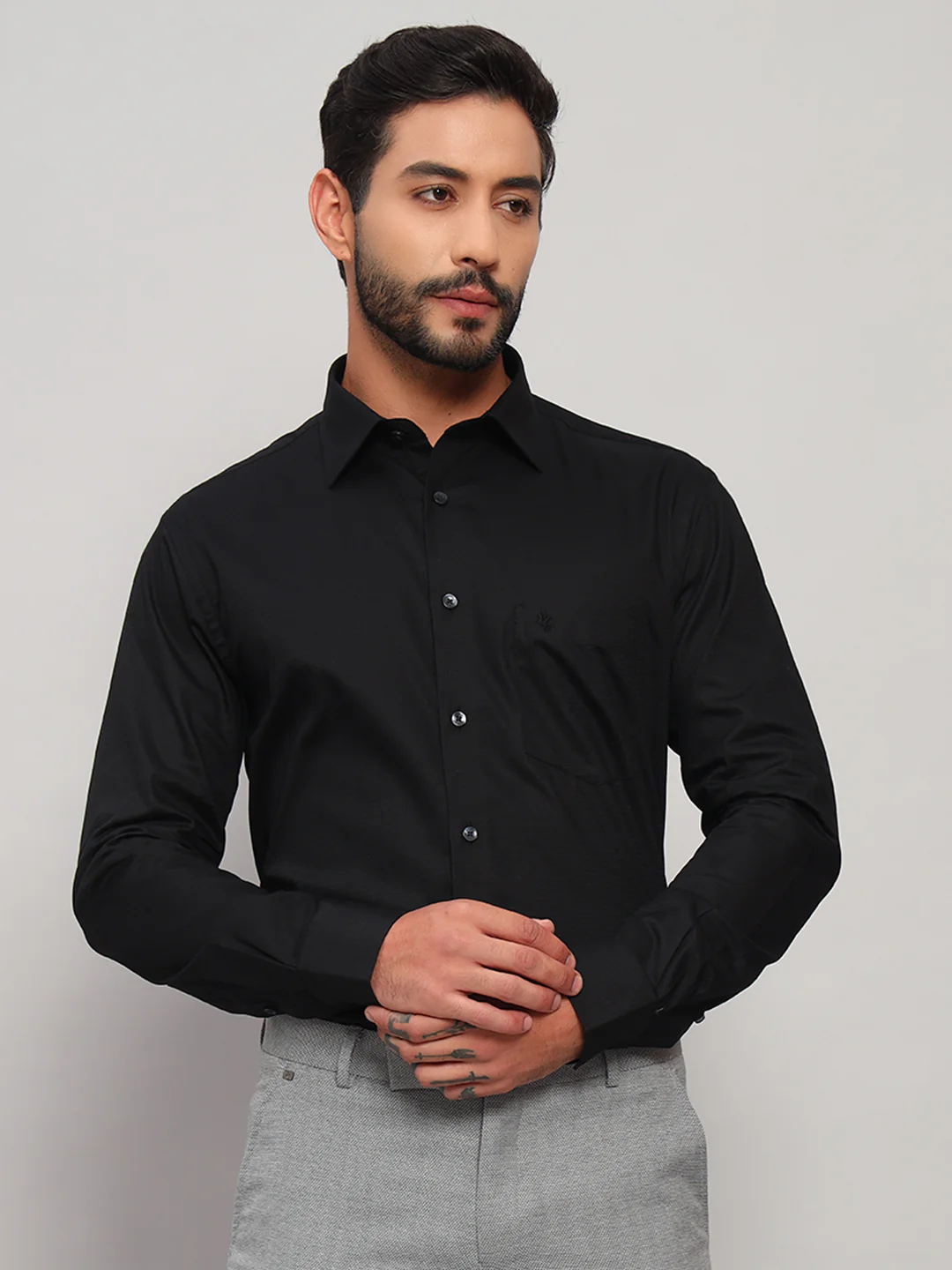 Formal Shirt for Men l Breathable & Soft with Color Fastness Regular Fit Spread Collar Neck Cotton Fabric Self Design Pattern - Image 3