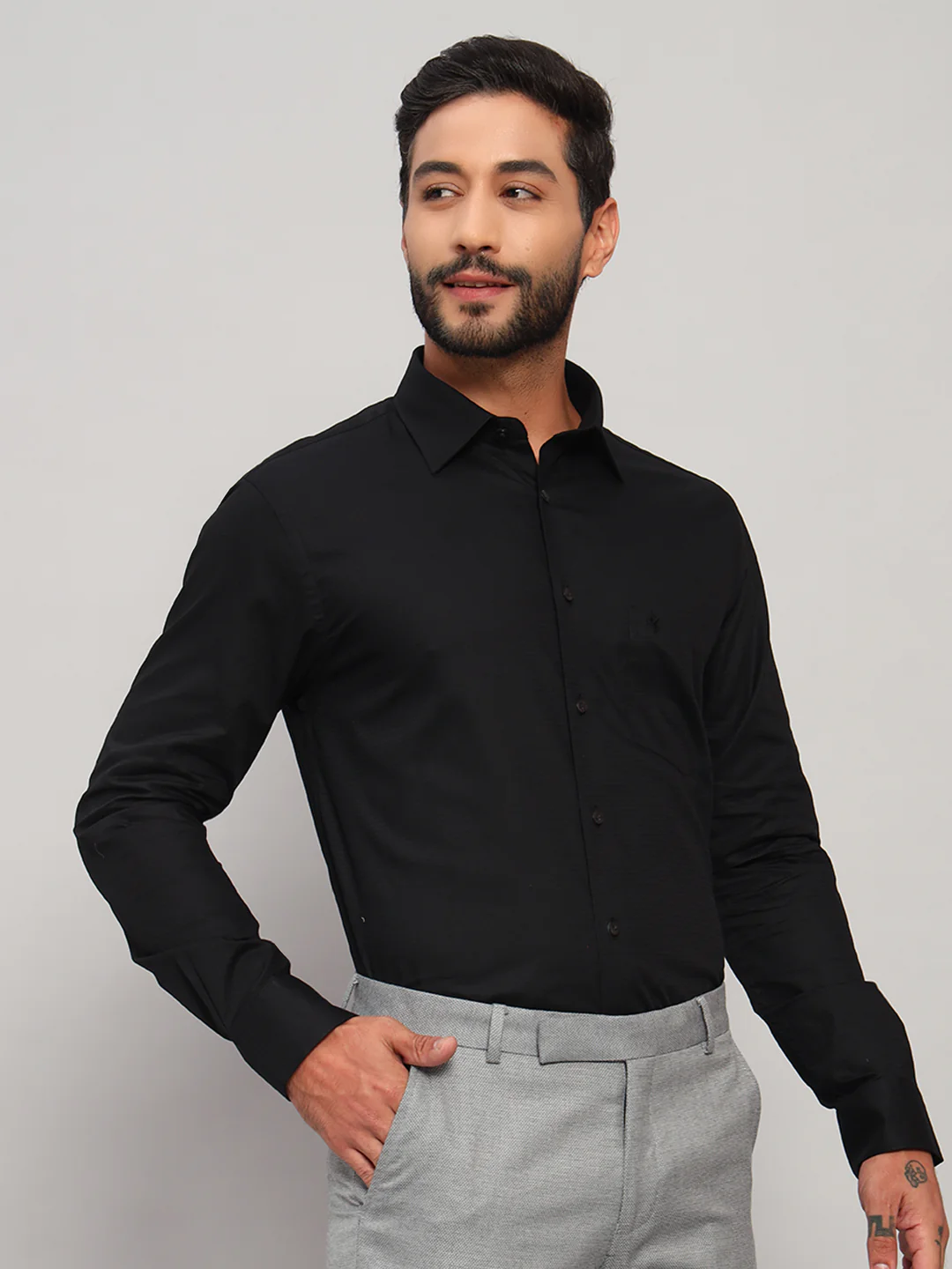 Formal Shirt for Men l Breathable & Soft with Color Fastness Regular Fit Spread Collar Neck Cotton Fabric Self Design Pattern - Image 5