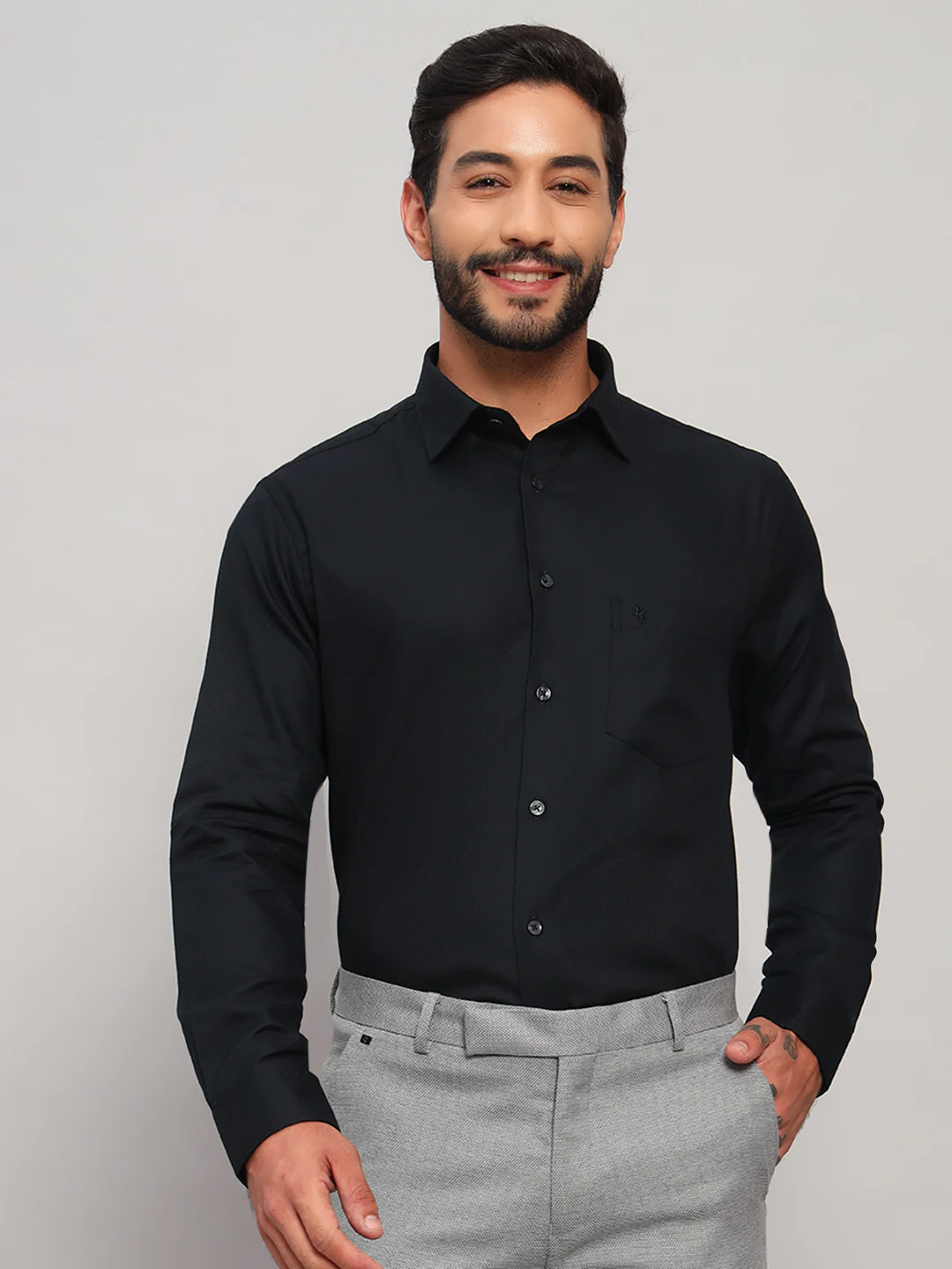 Formal Shirt for Men l Breathable & Soft with Color Fastness Regular Fit Spread Collar Neck Cotton Fabric Self Design Pattern - Image 3