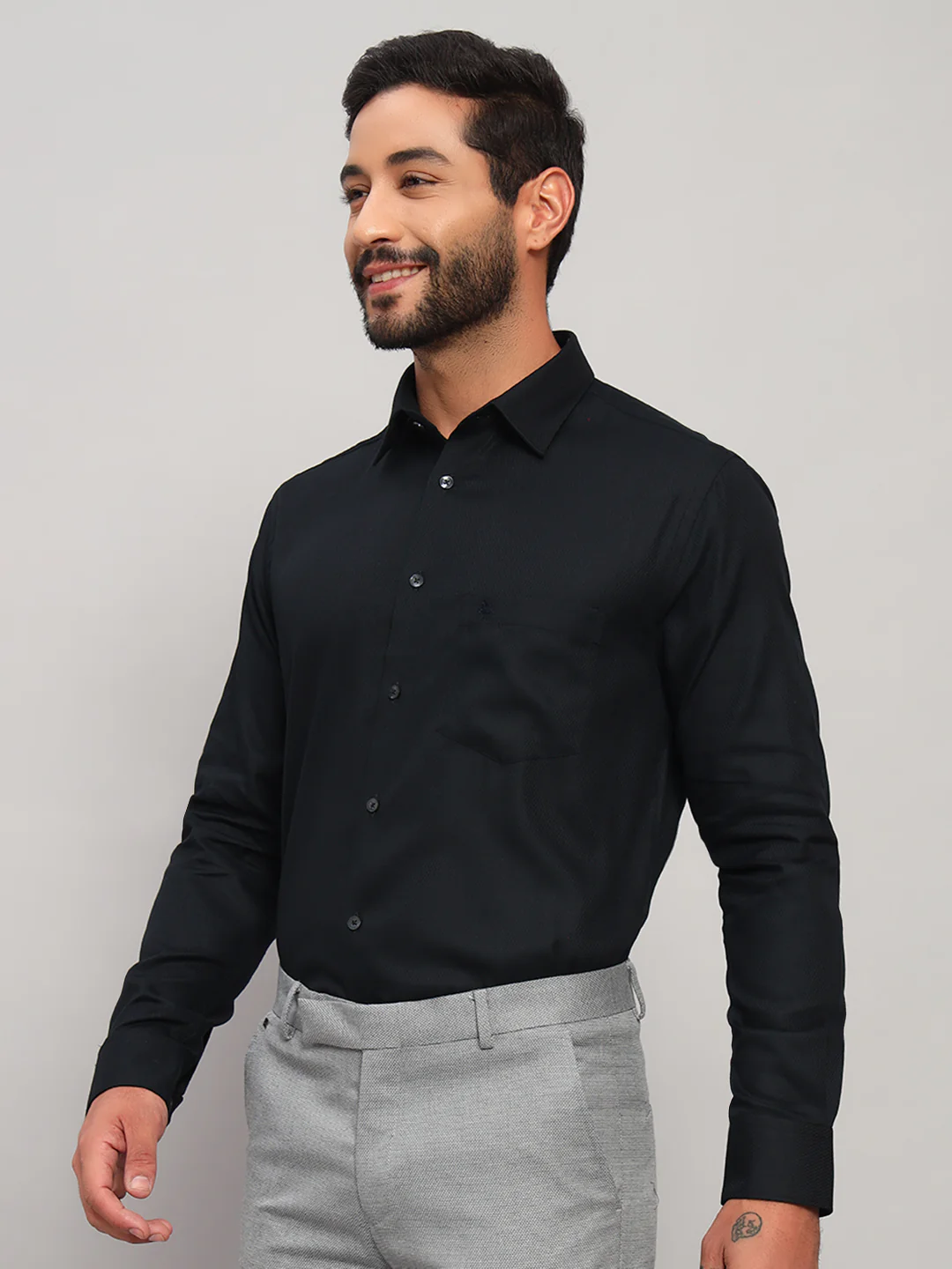 Formal Shirt for Men l Breathable & Soft with Color Fastness Regular Fit Spread Collar Neck Cotton Fabric Self Design Pattern - Image 4