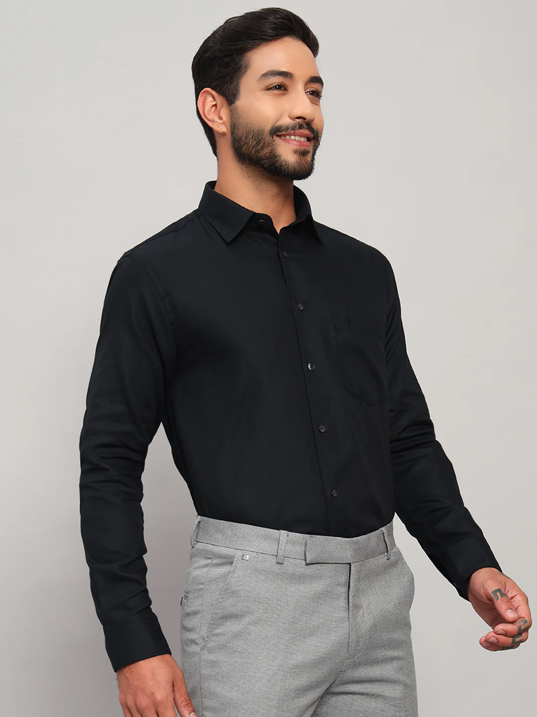 Formal Shirt for Men l Breathable & Soft with Color Fastness Regular Fit Spread Collar Neck Cotton Fabric Self Design Pattern - Image 5