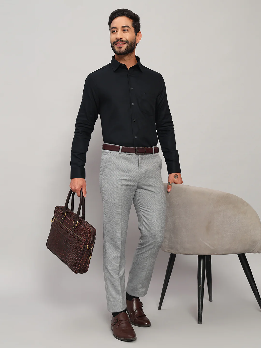Formal Shirt for Men l Breathable & Soft with Color Fastness Regular Fit Spread Collar Neck Cotton Fabric Self Design Pattern - Image 7