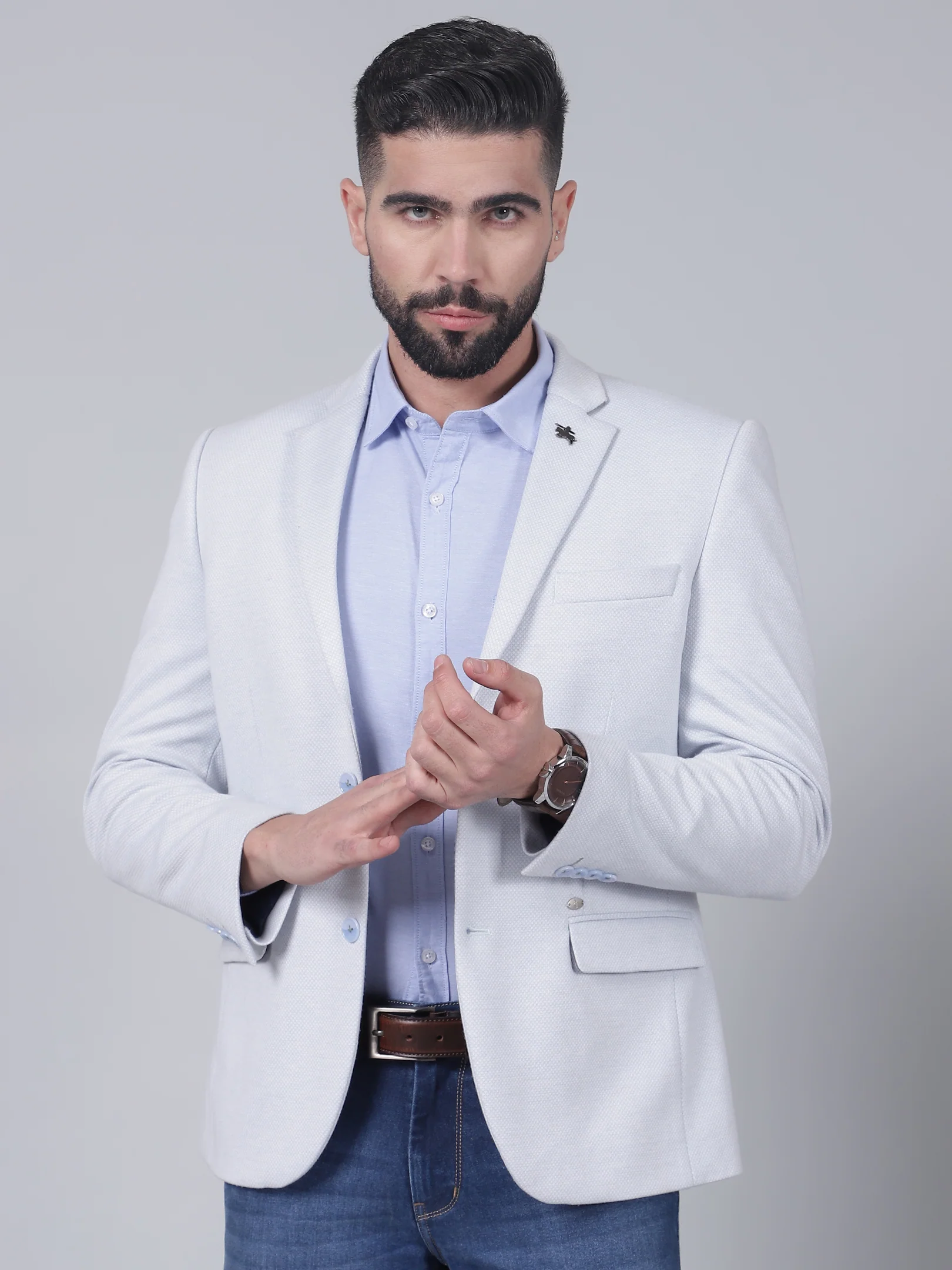 Men’s Blue Self-Design Casual Blazer | Cantabil - Image 2