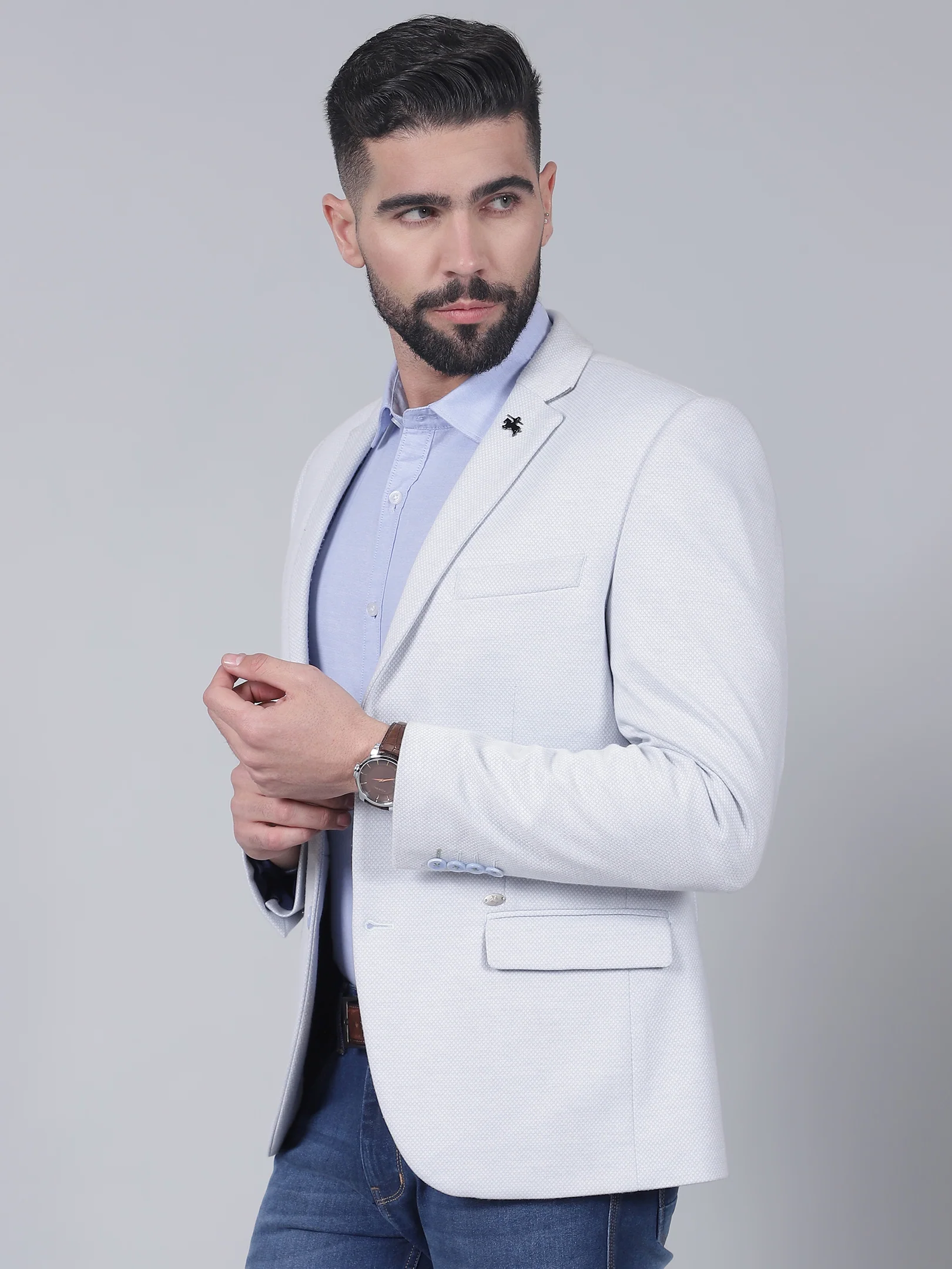 Men’s Blue Self-Design Casual Blazer | Cantabil - Image 3