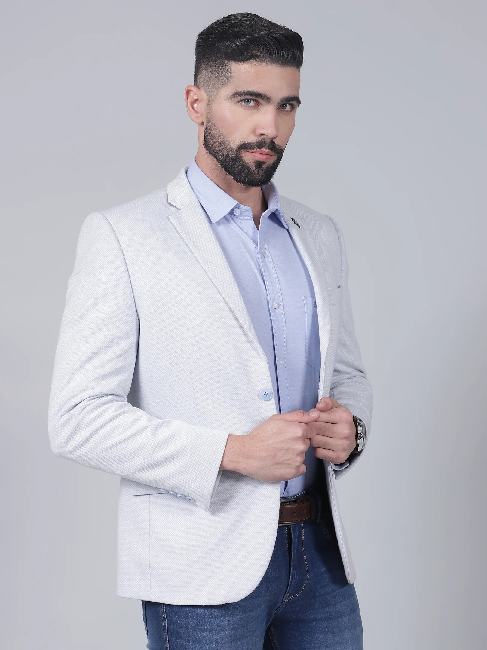 Men’s Blue Self-Design Casual Blazer | Cantabil - Image 4
