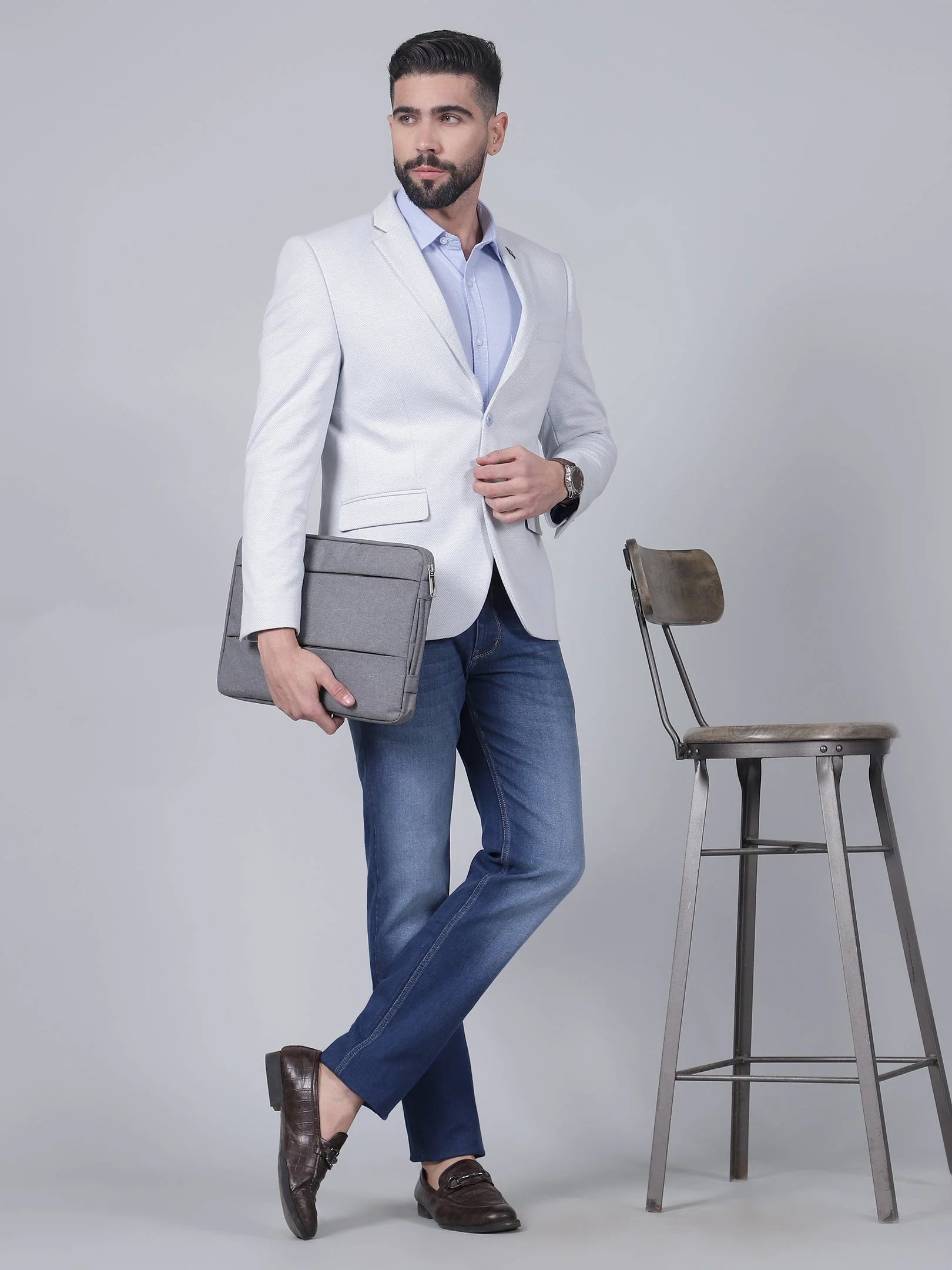 Men’s Blue Self-Design Casual Blazer | Cantabil - Image 6
