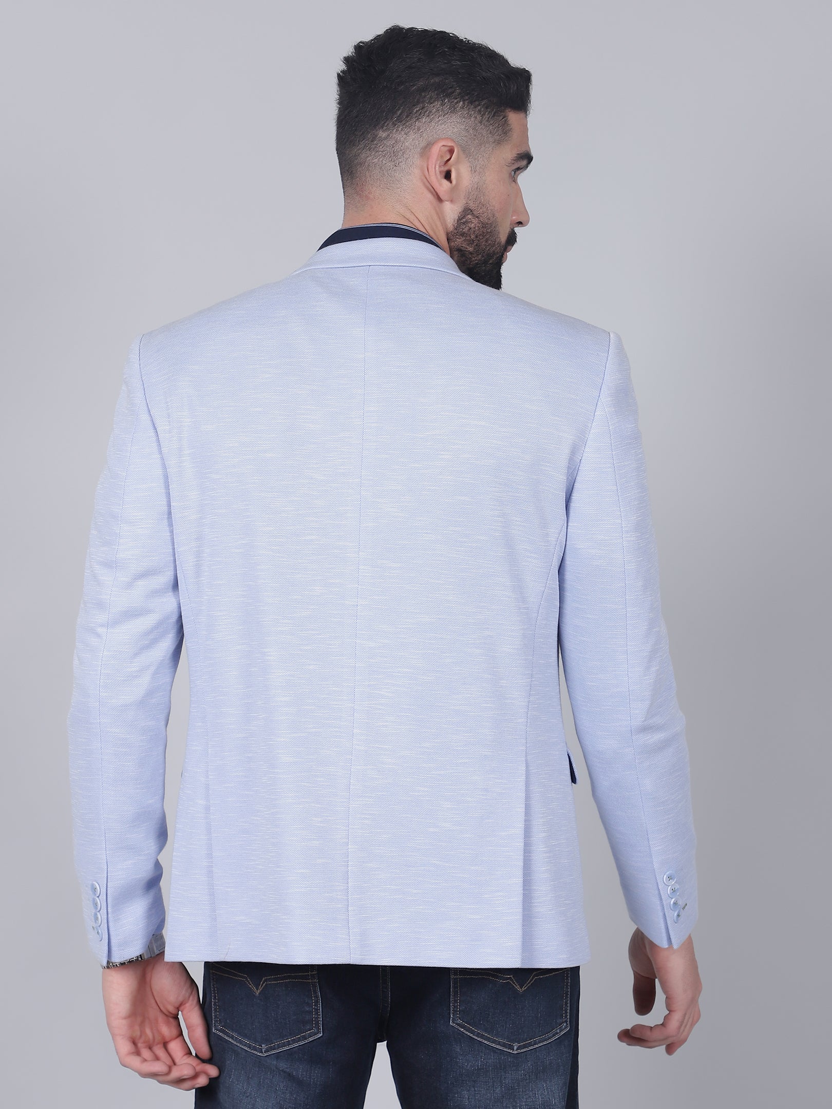 Men’s Blue Self Design Single Breasted Blazer | Cantabil - Image 5