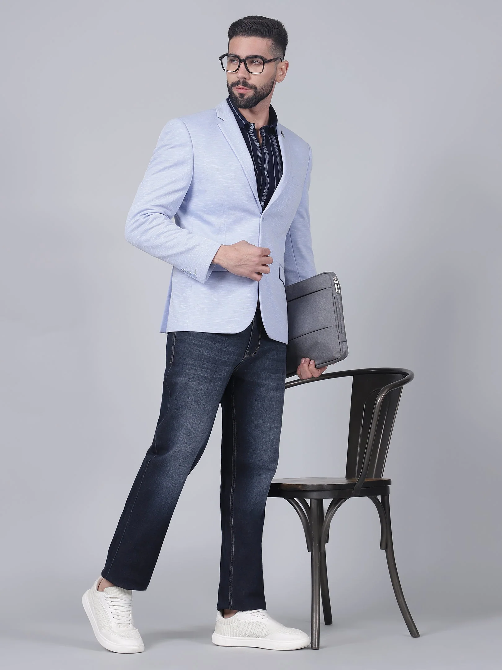 Men’s Blue Self Design Single Breasted Blazer | Cantabil - Image 6