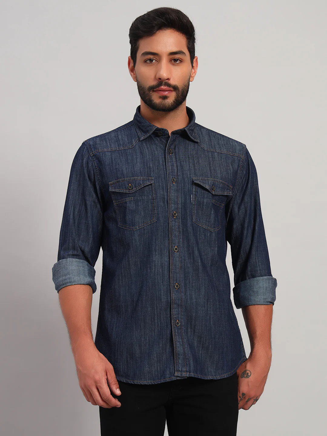 Casual Shirt for Men | Breathable & Soft with Color Fastness Regular Fit Spread Collar Neck Cotton Fabric Self Design Pattern - Image 3