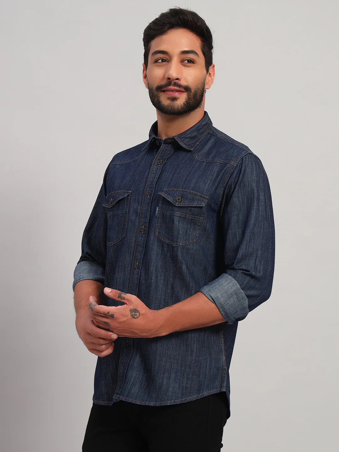Casual Shirt for Men | Breathable & Soft with Color Fastness Regular Fit Spread Collar Neck Cotton Fabric Self Design Pattern - Image 4