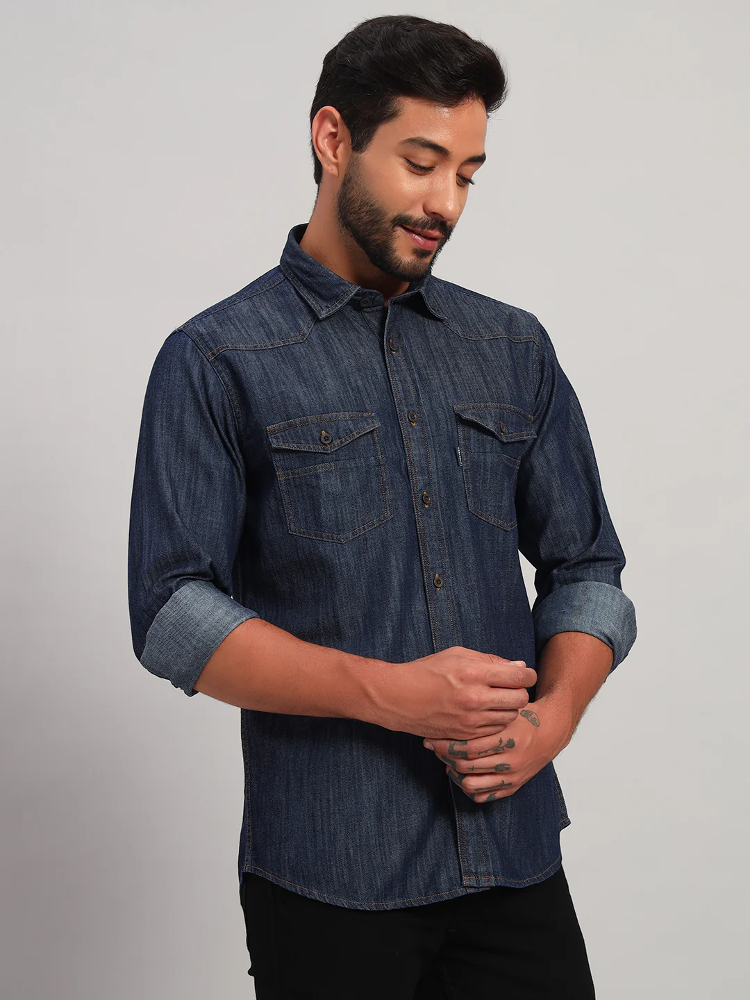Casual Shirt for Men | Breathable & Soft with Color Fastness Regular Fit Spread Collar Neck Cotton Fabric Self Design Pattern - Image 5