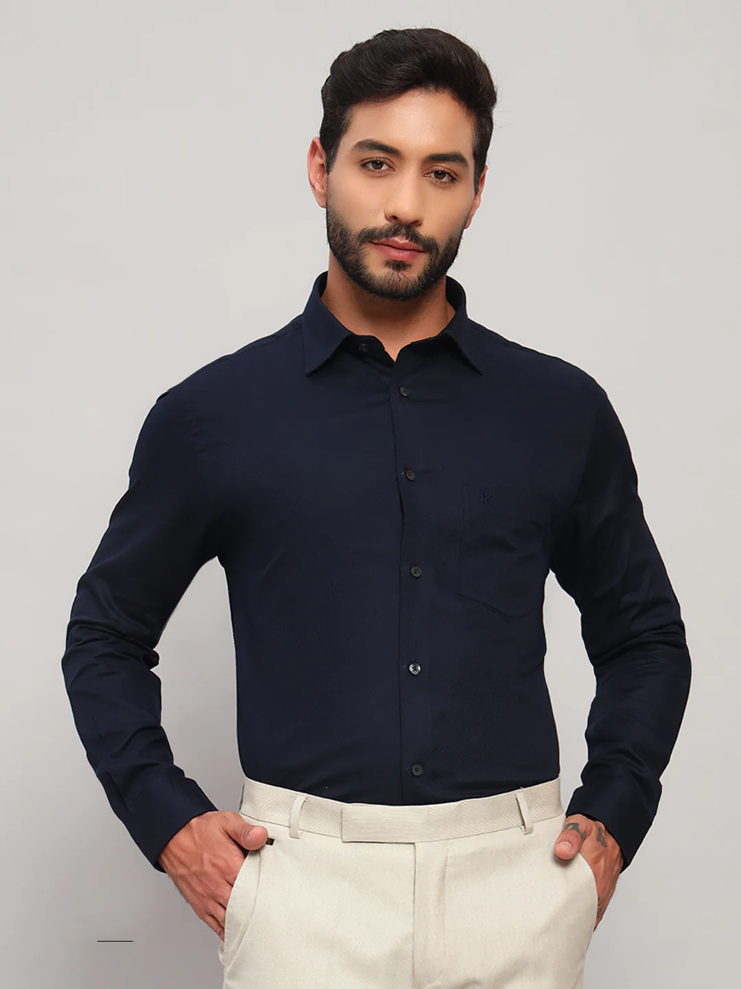 Formal Shirt for Men l Breathable & Soft with Color Fastness Regular Fit Spread Collar Neck Cotton Fabric Self Design Pattern - Image 3