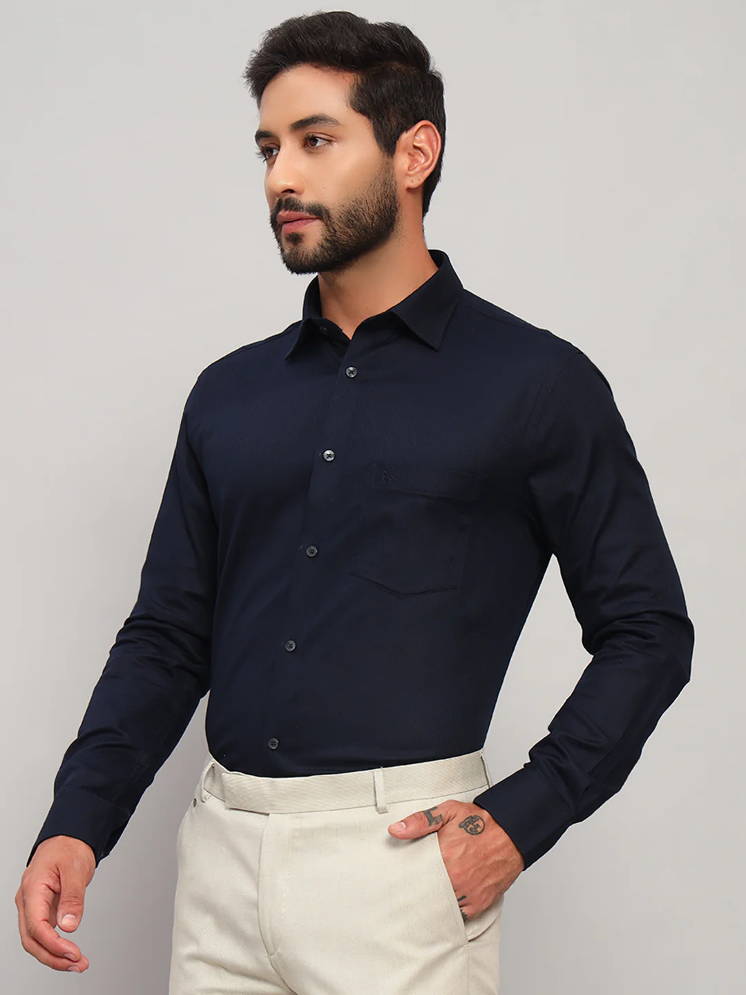 Formal Shirt for Men l Breathable & Soft with Color Fastness Regular Fit Spread Collar Neck Cotton Fabric Self Design Pattern - Image 4