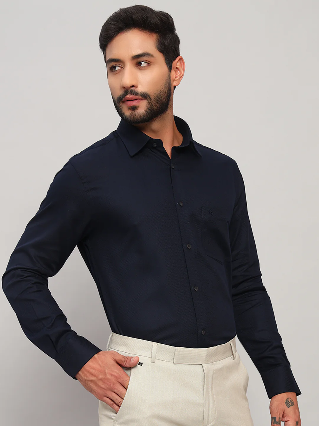 Formal Shirt for Men l Breathable & Soft with Color Fastness Regular Fit Spread Collar Neck Cotton Fabric Self Design Pattern - Image 5