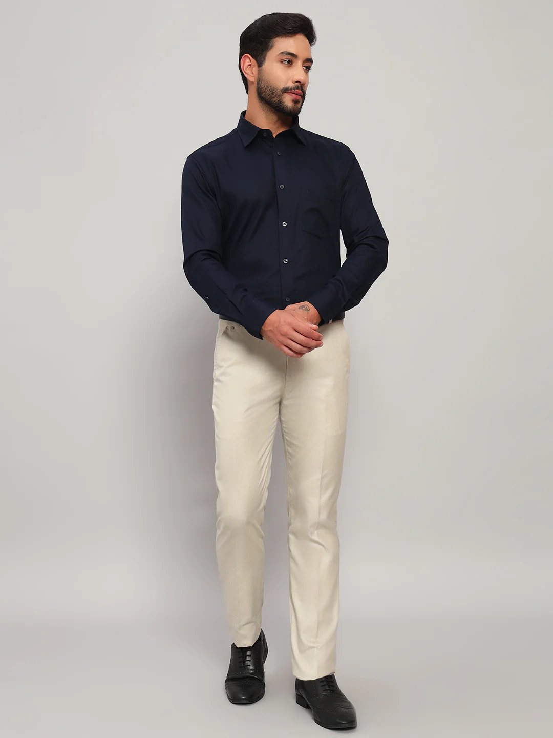 Formal Shirt for Men l Breathable & Soft with Color Fastness Regular Fit Spread Collar Neck Cotton Fabric Self Design Pattern - Image 7
