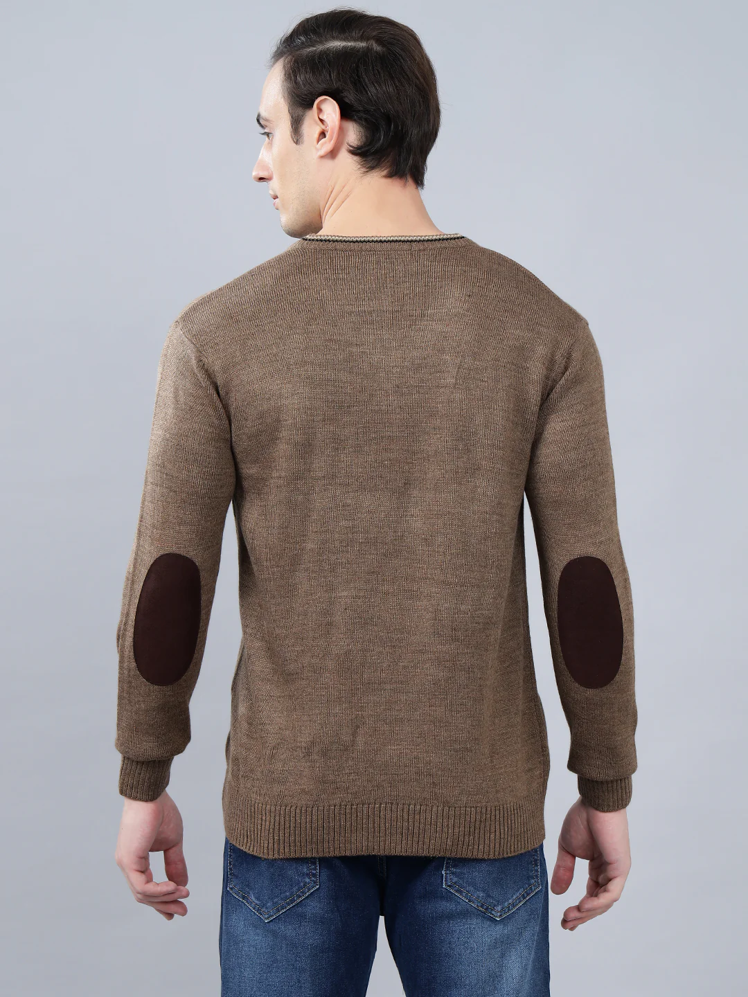Men's Self Design Brown Full Sleeve Sweater - Image 4