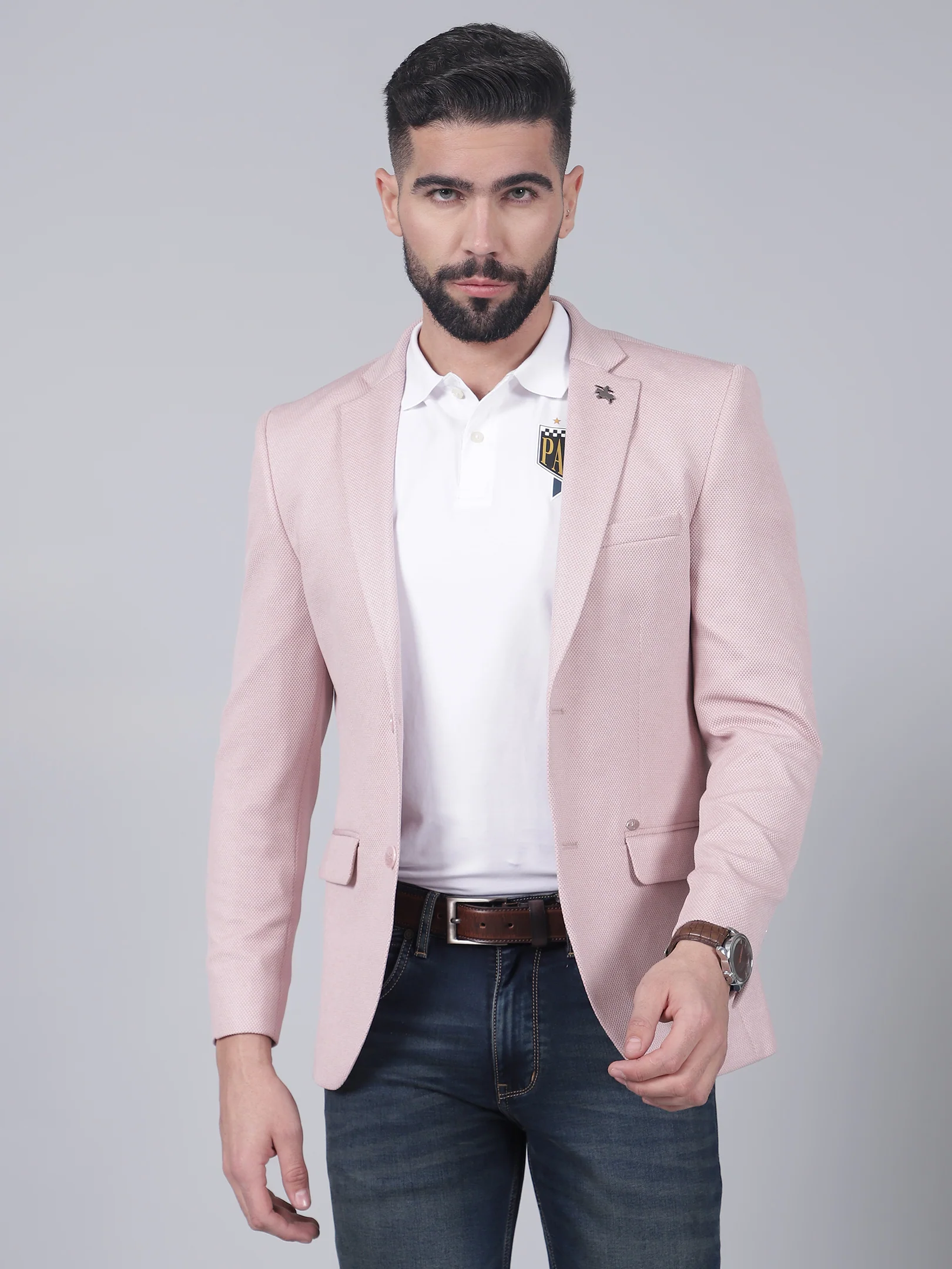 Coral Self-Design Casual Blazer for Men | Cantabil - Image 2
