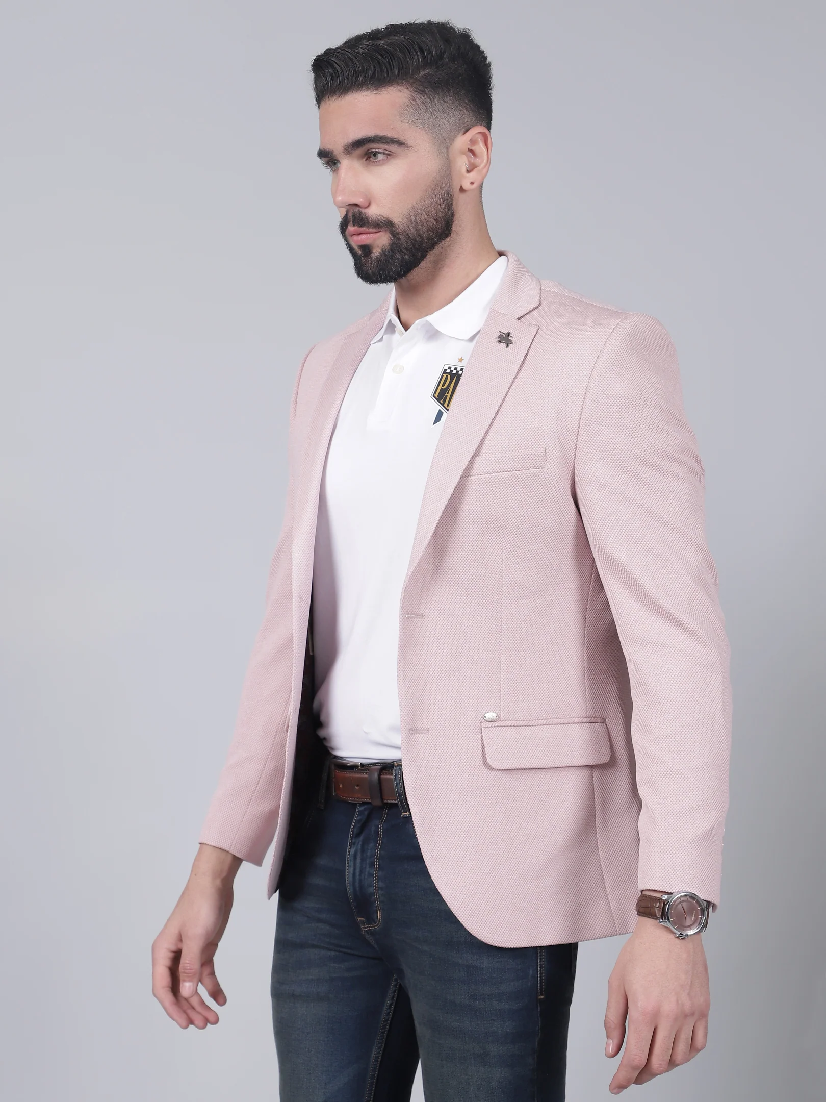Coral Self-Design Casual Blazer for Men | Cantabil - Image 3