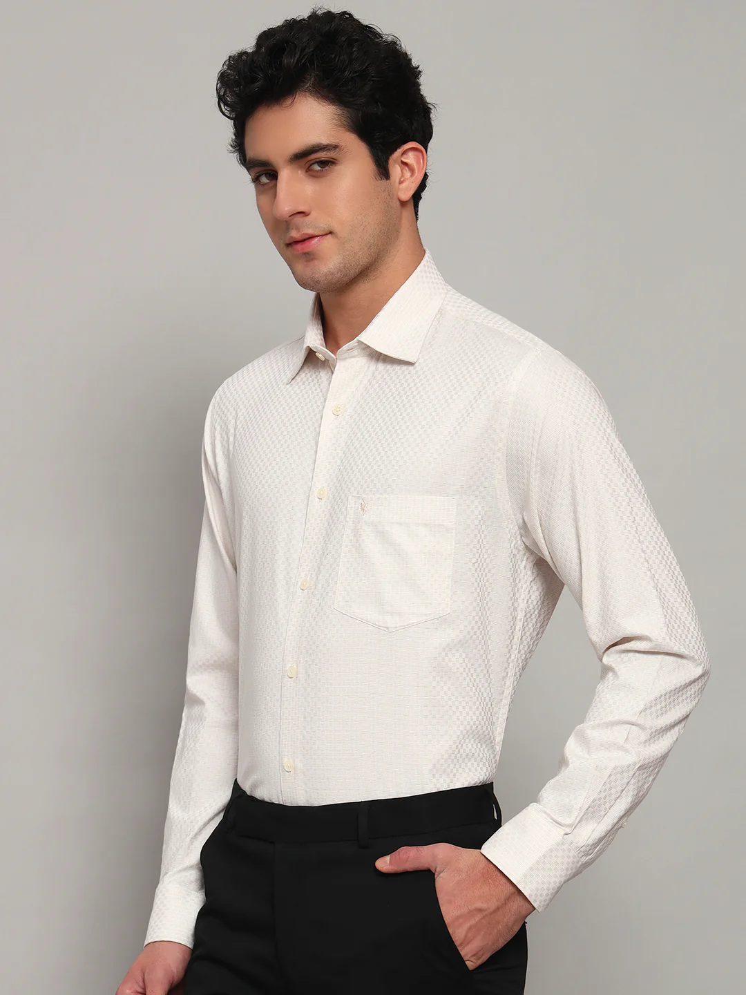 Formal Shirt for Men l Breathable & Soft with Color Fastness Regular Fit Spread Collar Neck Cotton Fabric Self Design Pattern - Image 2
