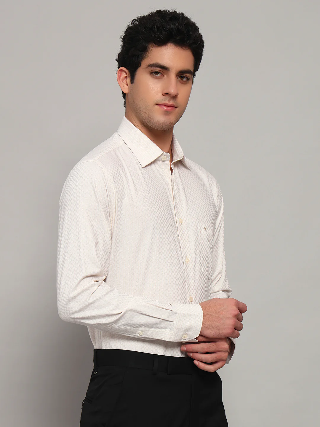 Formal Shirt for Men l Breathable & Soft with Color Fastness Regular Fit Spread Collar Neck Cotton Fabric Self Design Pattern - Image 4