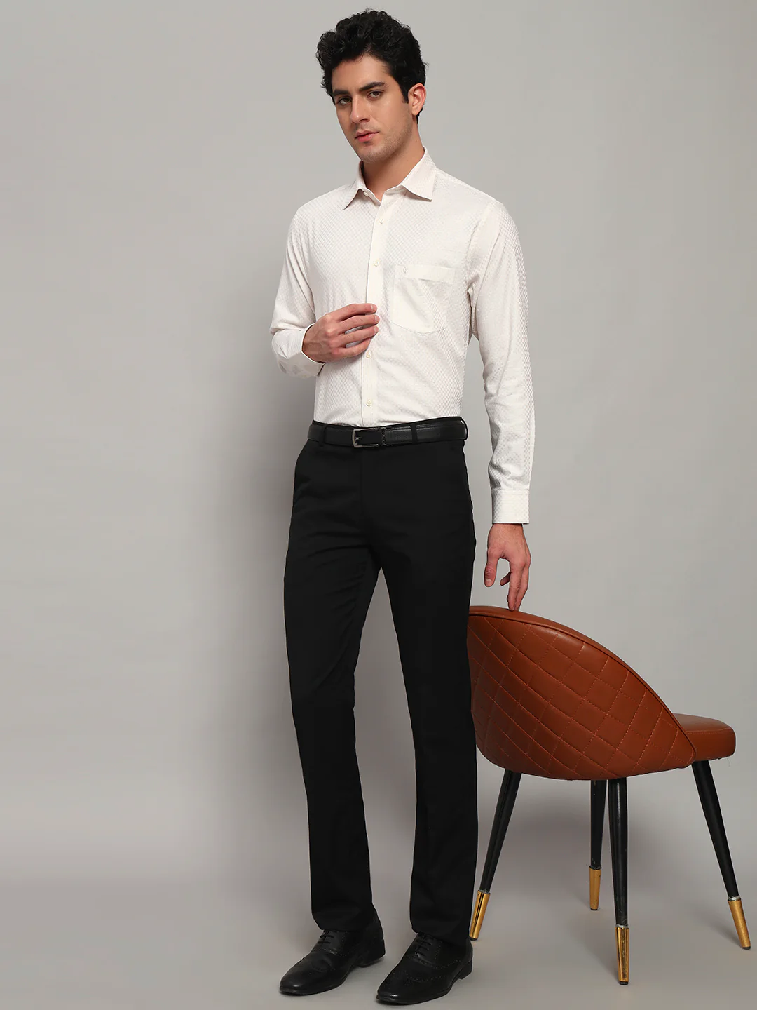 Formal Shirt for Men l Breathable & Soft with Color Fastness Regular Fit Spread Collar Neck Cotton Fabric Self Design Pattern - Image 8