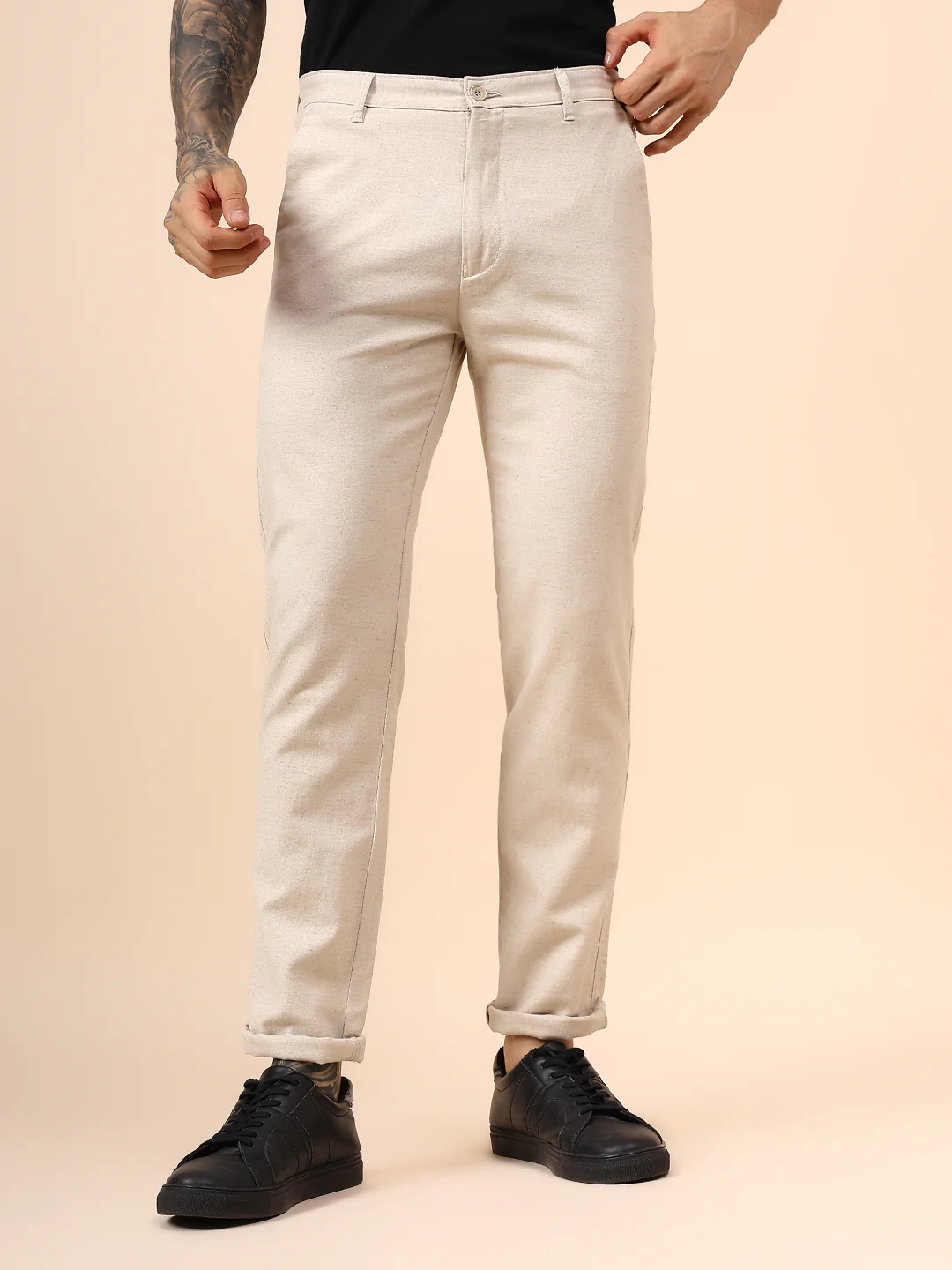 Casual Trouser for Men | Breathable & Soft with Color Fastness Regular Fit Cotton Fabric Solid Pattern Button Closure - Image 2