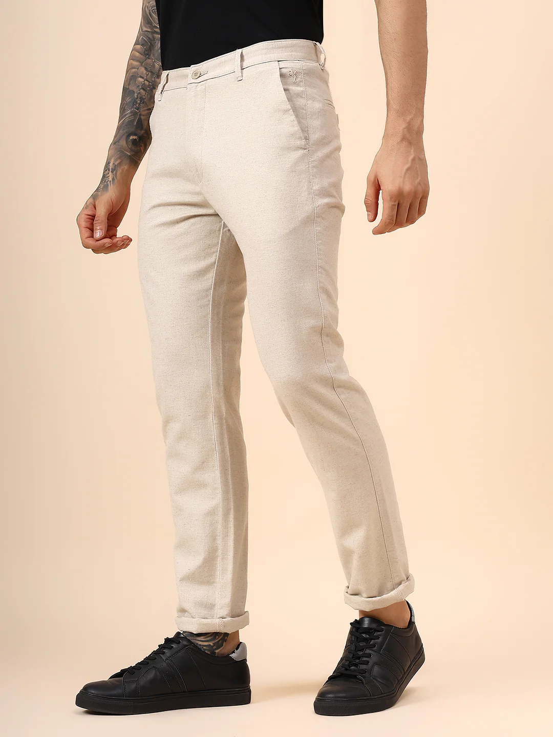 Casual Trouser for Men | Breathable & Soft with Color Fastness Regular Fit Cotton Fabric Solid Pattern Button Closure - Image 3