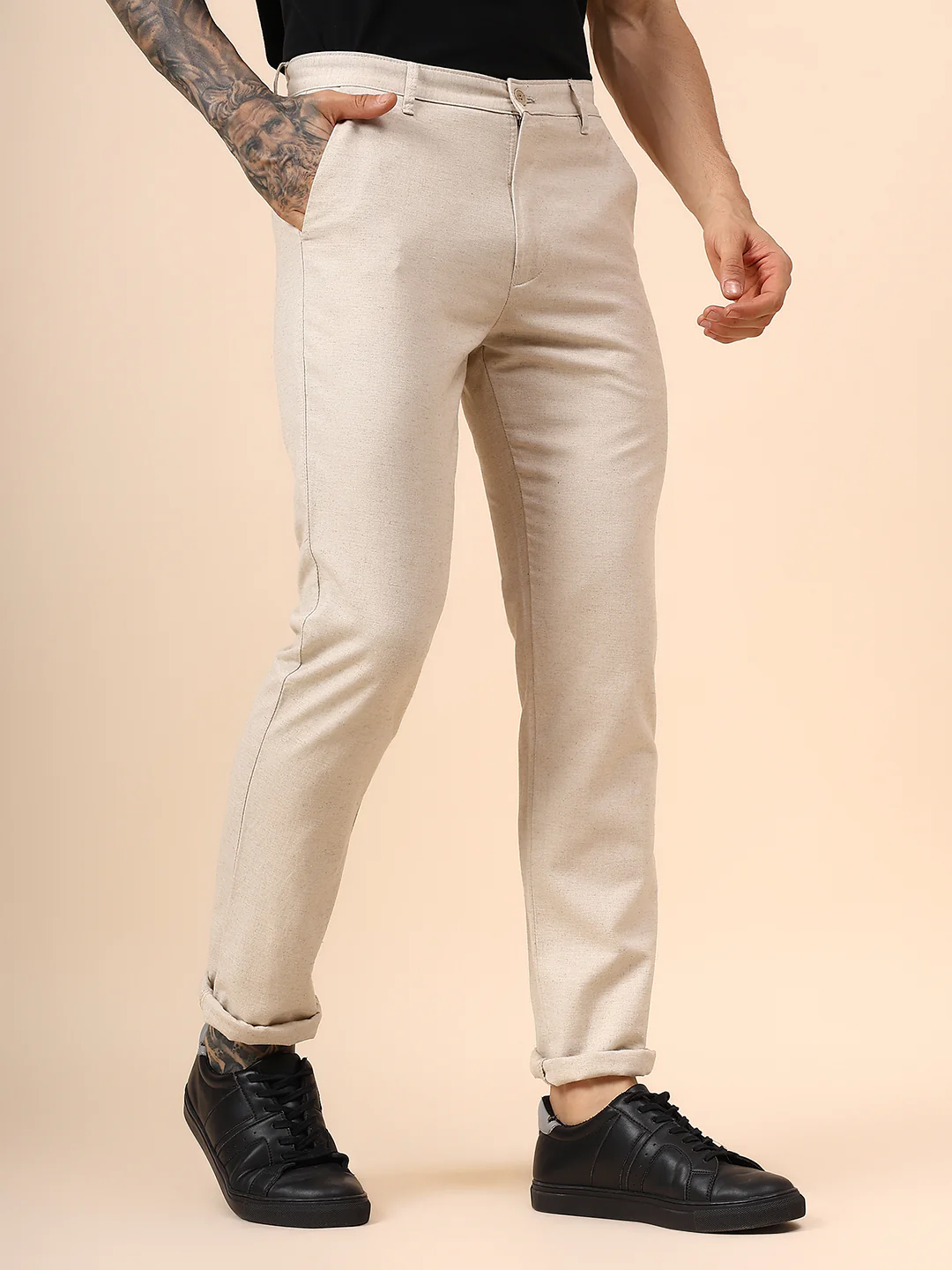 Casual Trouser for Men | Breathable & Soft with Color Fastness Regular Fit Cotton Fabric Solid Pattern Button Closure - Image 4