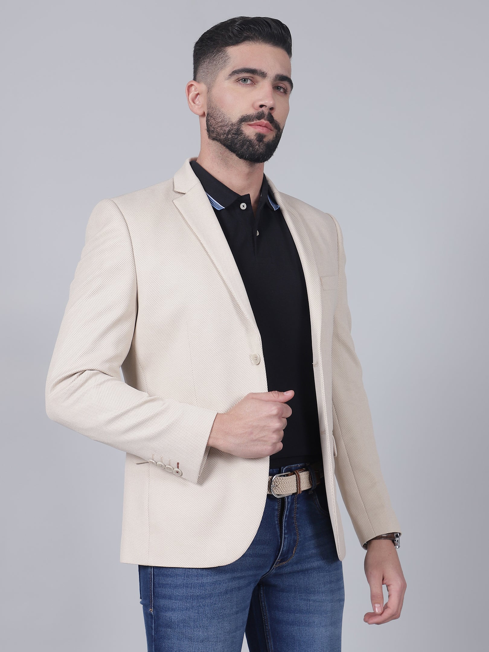 Blazer for Men | Premium Casual Blazer Slim Fit Notched Collar Terry Rayon Fabric Self Design Pattern - Image 4