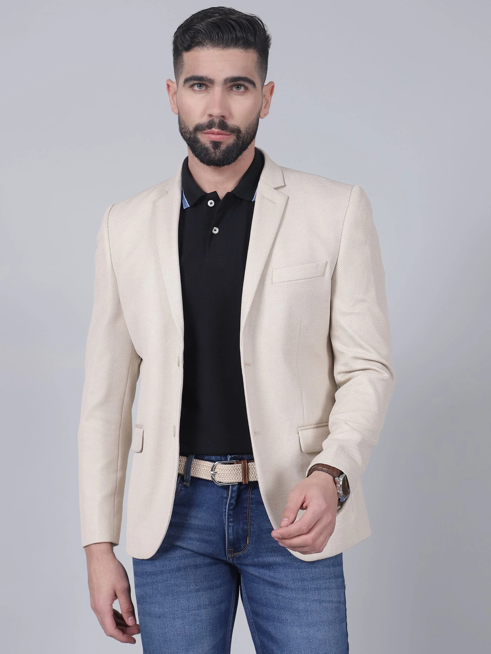 Blazer for Men | Premium Casual Blazer Slim Fit Notched Collar Terry Rayon Fabric Self Design Pattern - Image 7