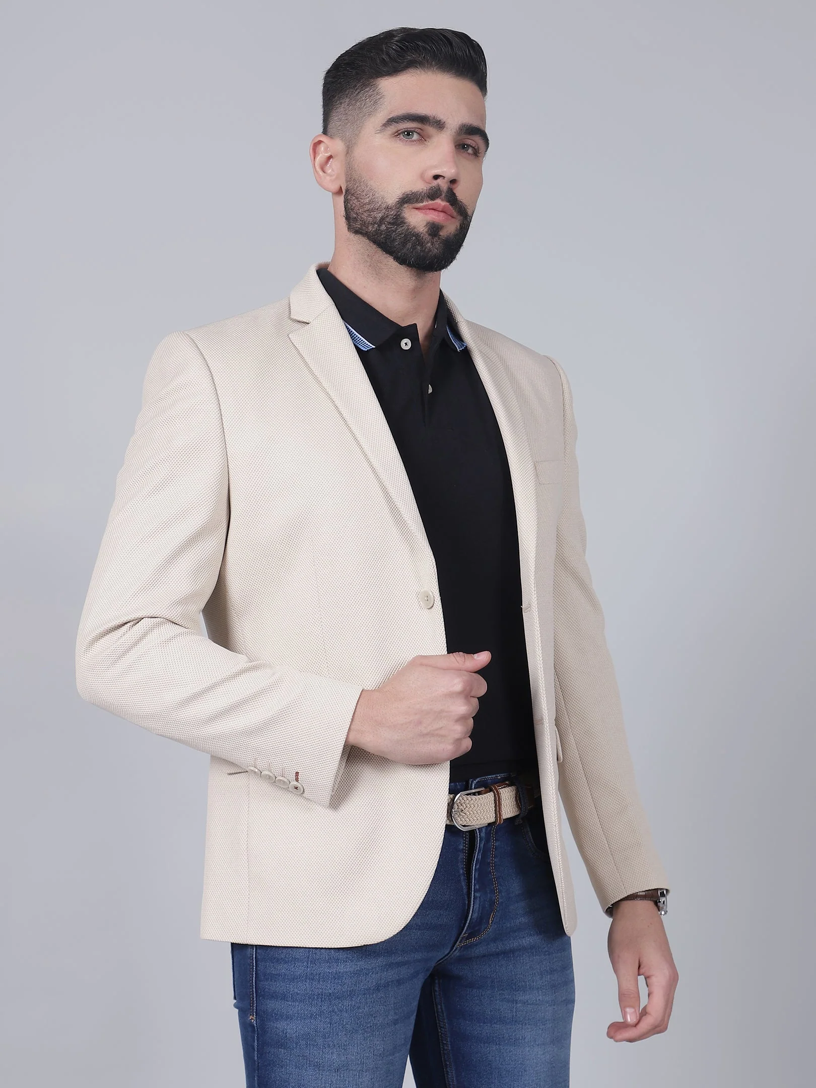 Blazer for Men | Premium Casual Blazer Slim Fit Notched Collar Terry Rayon Fabric Self Design Pattern - Image 9