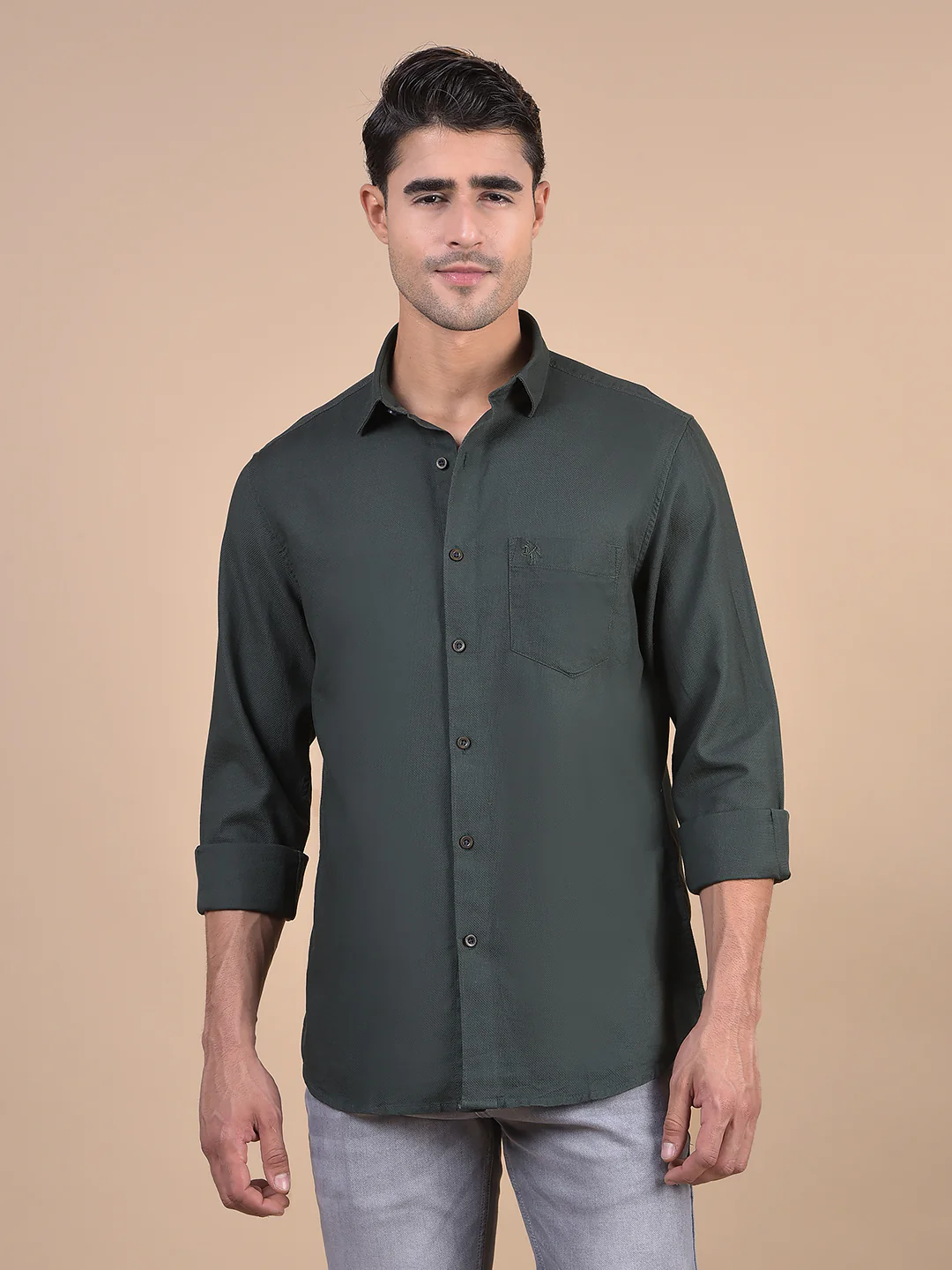 Casual Shirt for Men | Breathable & Soft with Color Fastness Regular Fit Spread Collar Neck Cotton Fabric Self Design Pattern - Image 3
