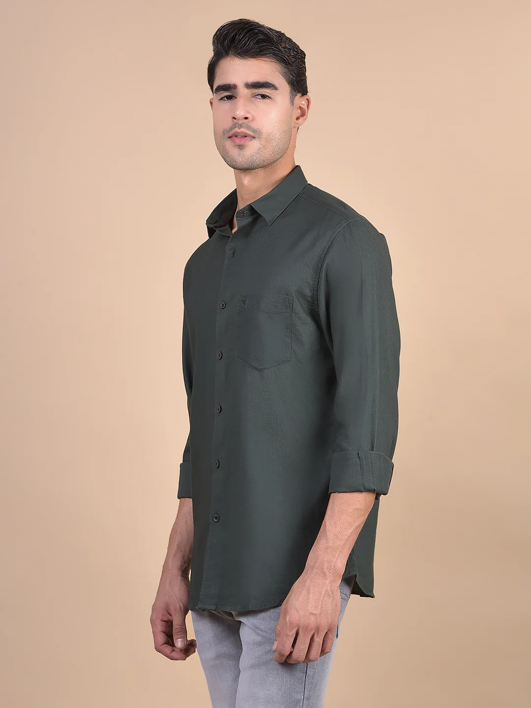 Casual Shirt for Men | Breathable & Soft with Color Fastness Regular Fit Spread Collar Neck Cotton Fabric Self Design Pattern - Image 5