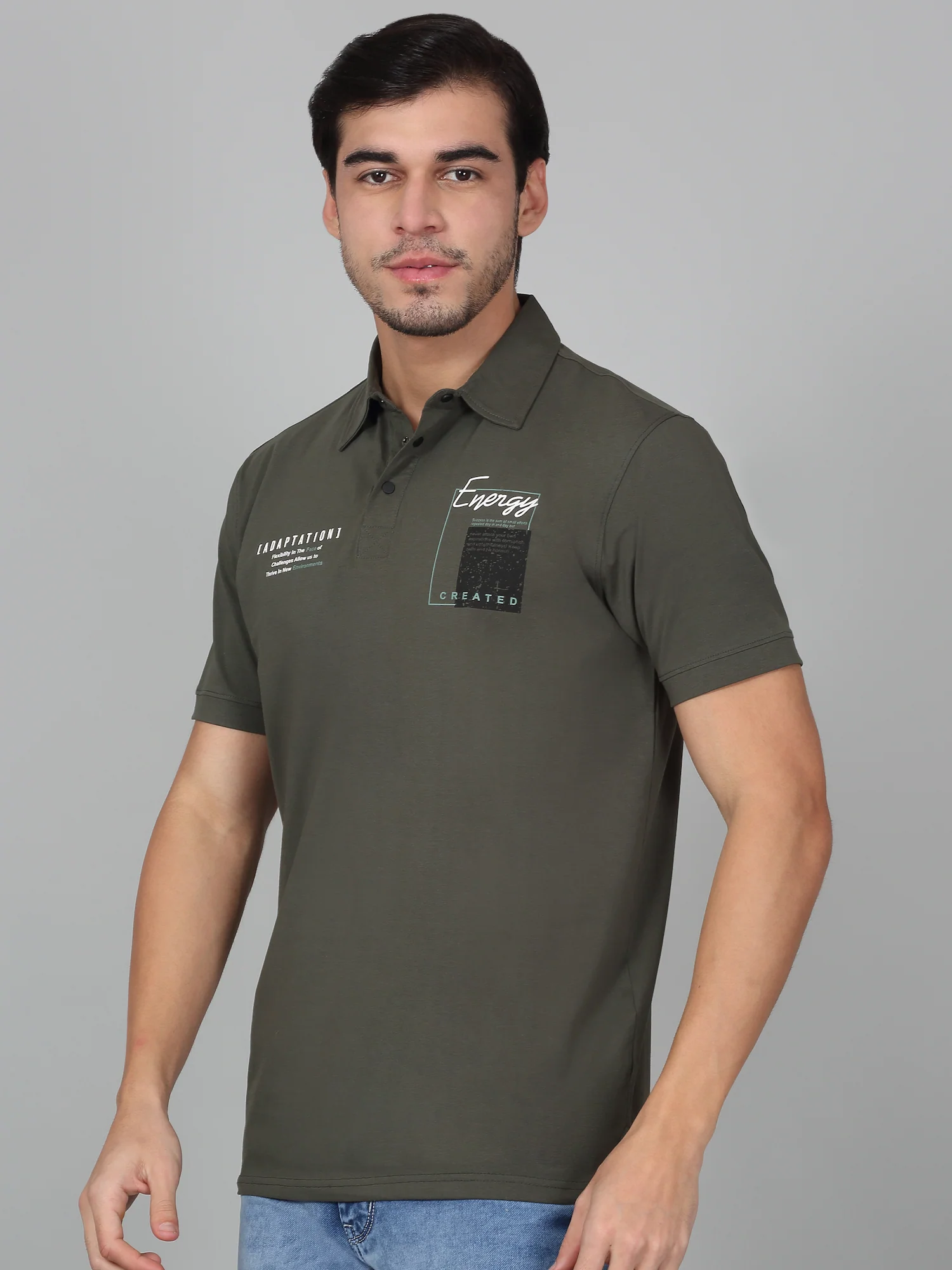 T-Shirt for Men | Breathable & Soft with Color Fastness Regular Fit Polo Neck Cotton Blend Fabric Self Design Pattern - Image 3