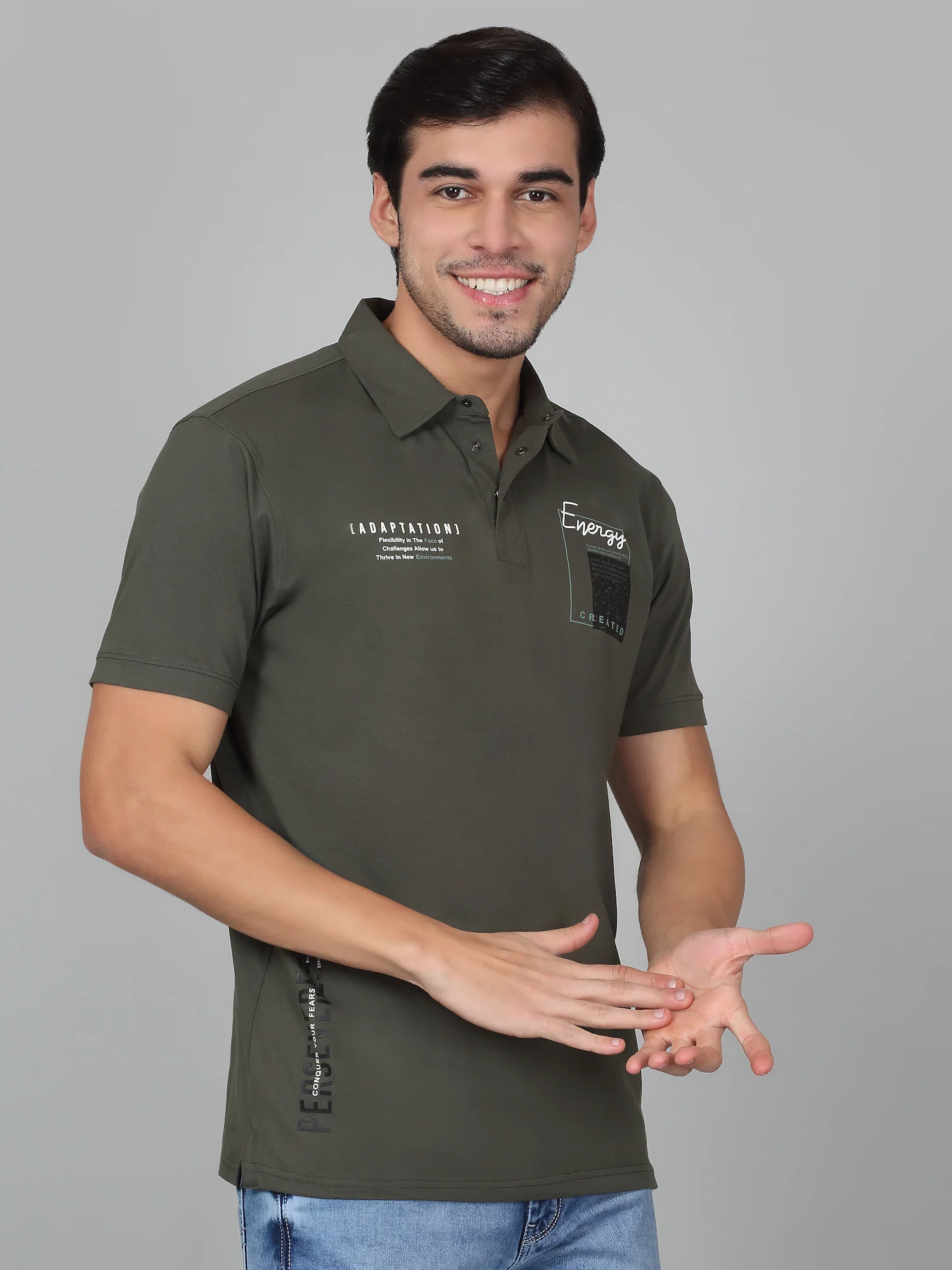 T-Shirt for Men | Breathable & Soft with Color Fastness Regular Fit Polo Neck Cotton Blend Fabric Self Design Pattern - Image 4