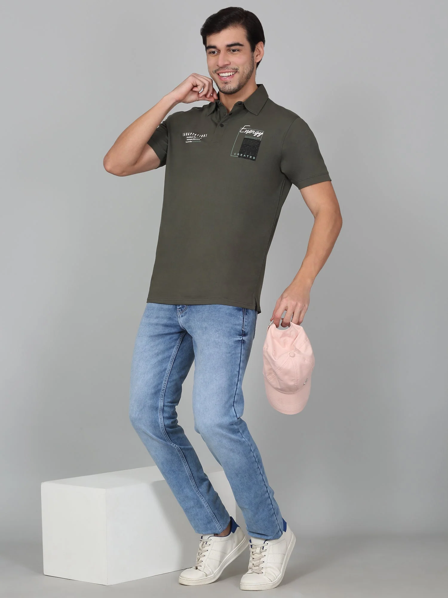 T-Shirt for Men | Breathable & Soft with Color Fastness Regular Fit Polo Neck Cotton Blend Fabric Self Design Pattern - Image 5
