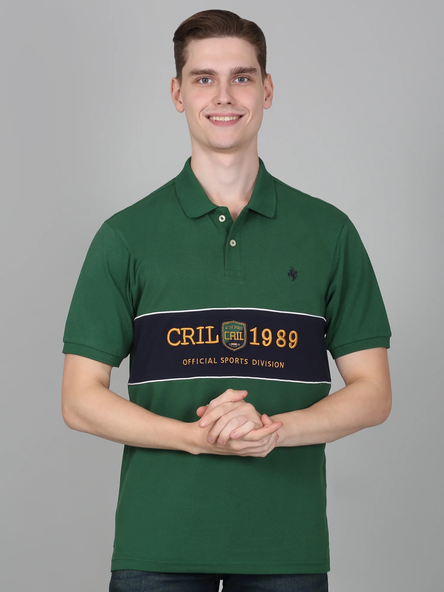 T-Shirt for Men | Breathable & Soft with Color Fastness Regular Fit Polo Neck Poly Cotton Fabric Self Design Pattern - Image 2